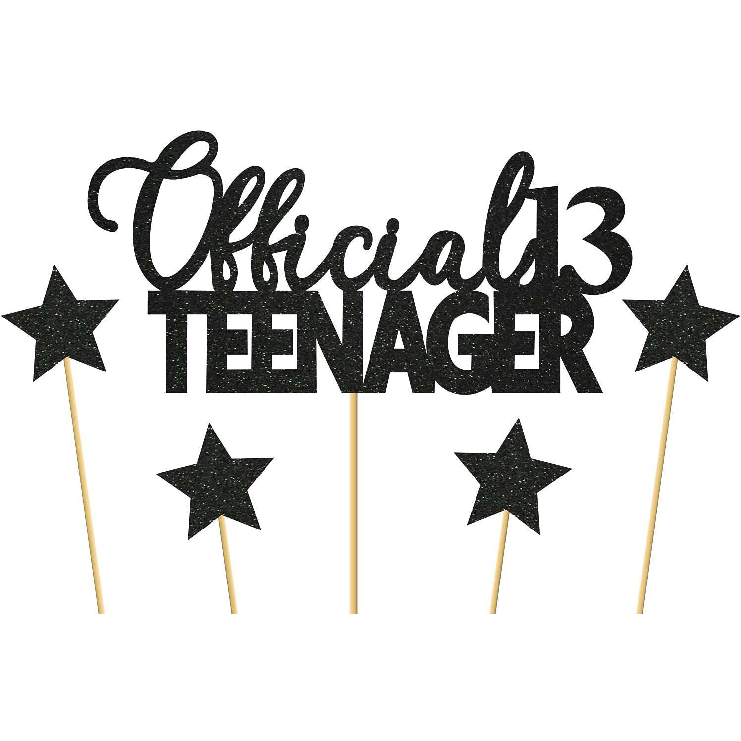 SVM CRAFT Gray Black 13 Official Teenager Cake Topper, 13th Birthday Cake Topper, Birthday Party Decoration with Premium Black Glitter