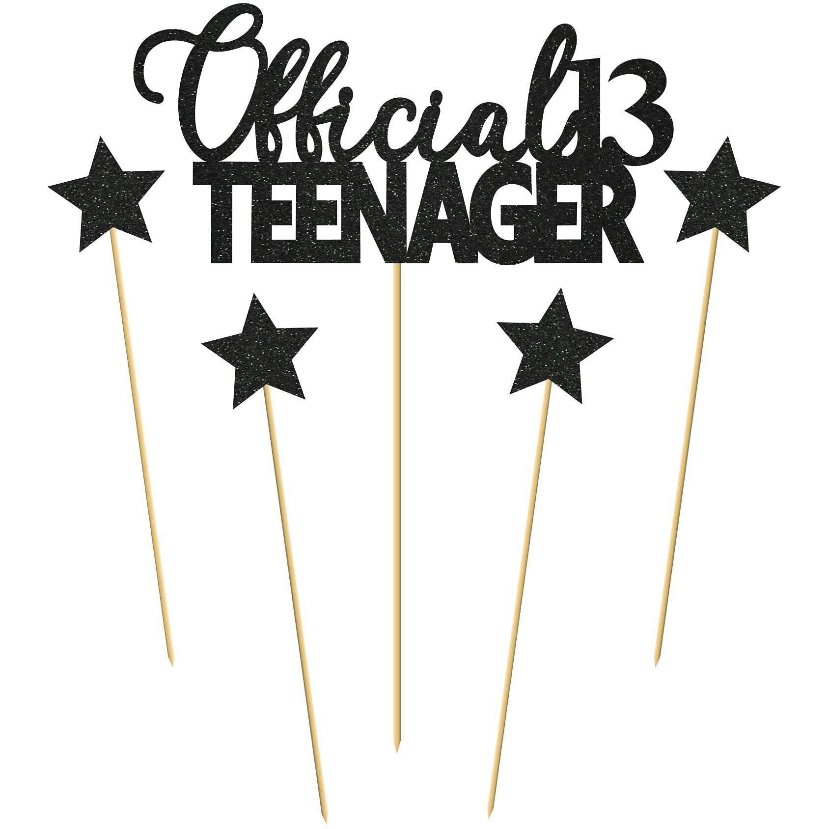 SVM CRAFT Gray Black 13 Official Teenager Cake Topper, 13th Birthday Cake Topper, Birthday Party Decoration with Premium Black Glitter