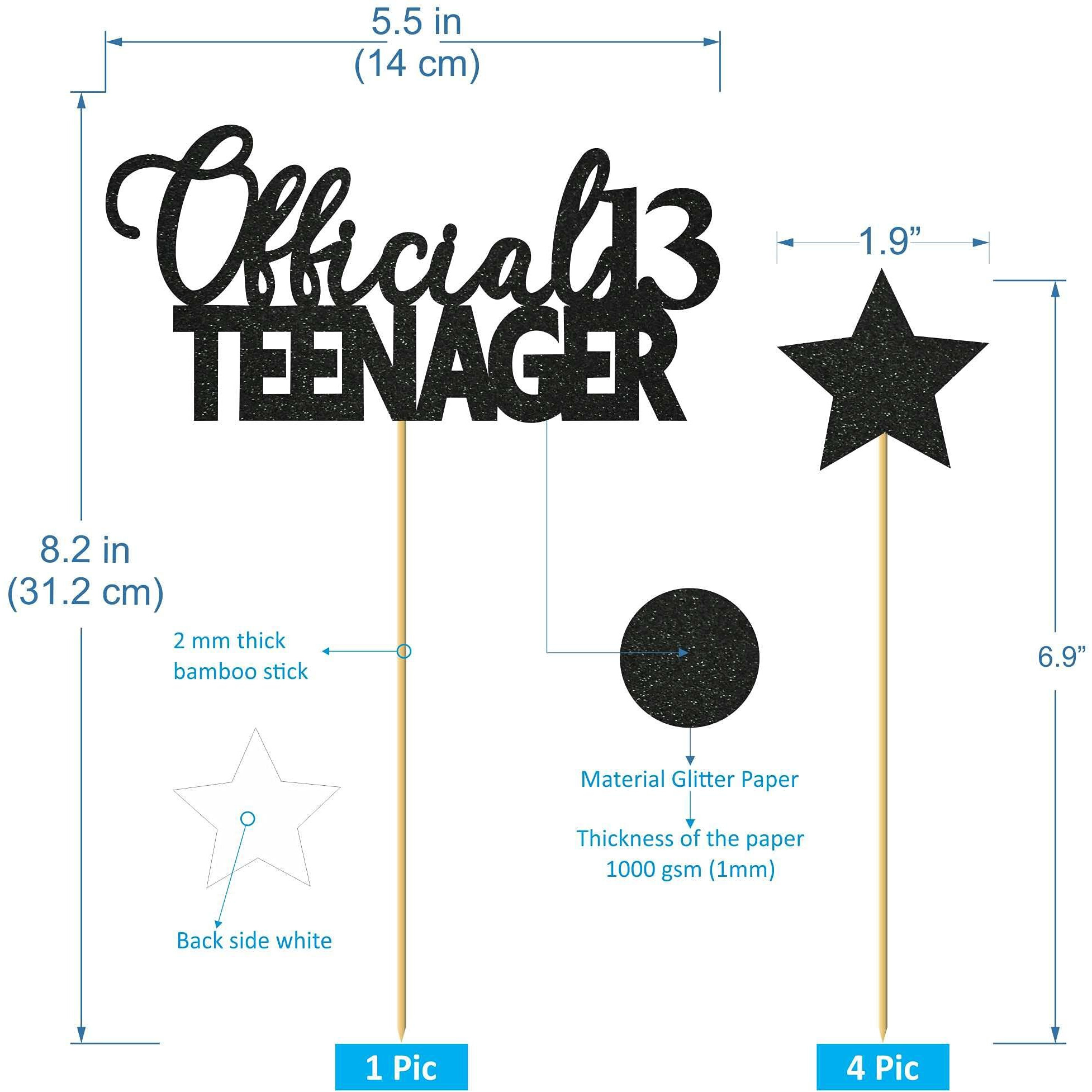 SVM CRAFT Gray Black 13 Official Teenager Cake Topper, 13th Birthday Cake Topper, Birthday Party Decoration with Premium Black Glitter