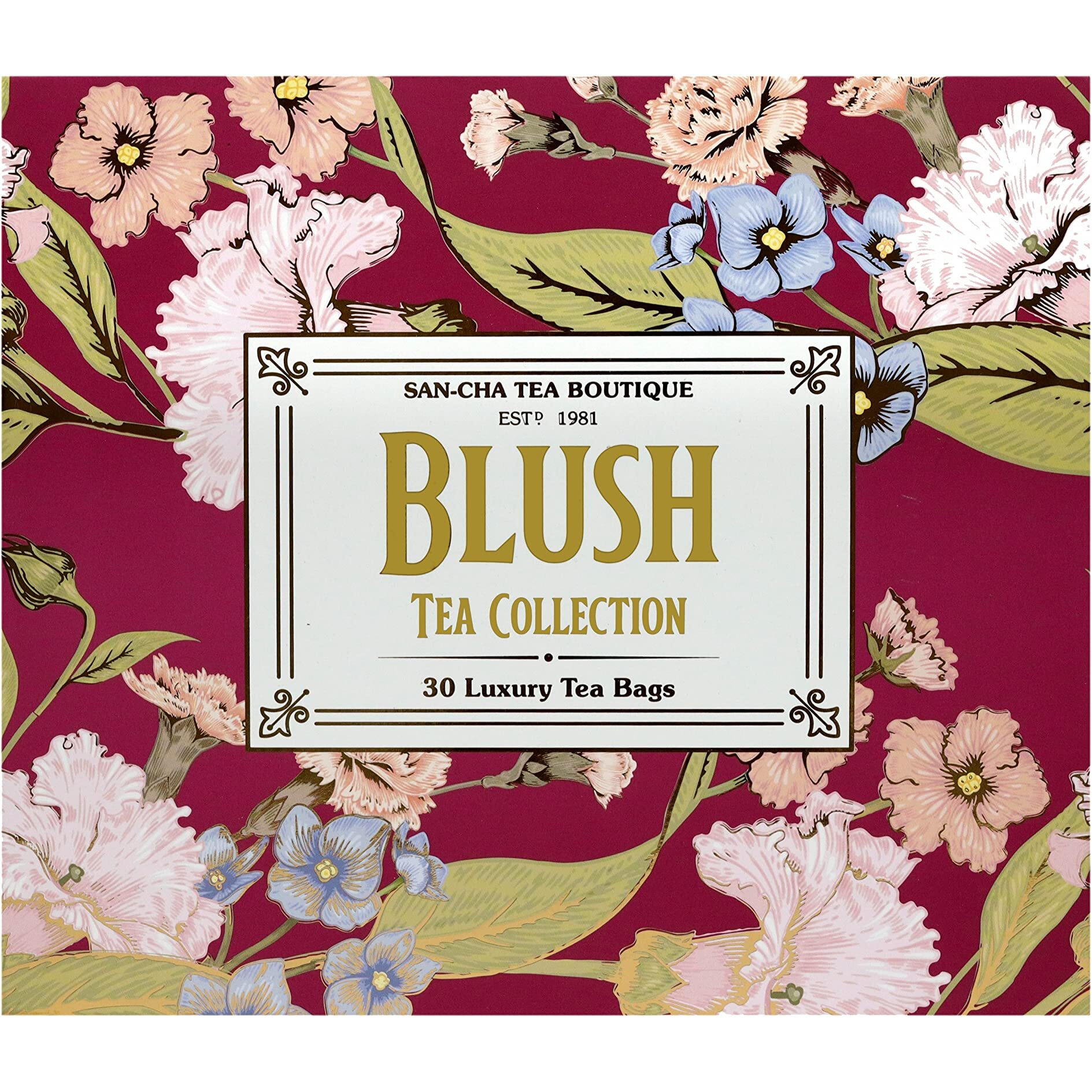 Sancha Tea Boutique, Blush Tea Collection, Tea Gift Box, 30 Pyramid Tea Bags of Masala Chai, English Breakfast Tea, Earl Grey Tea, Peppermint Tea & Chamomile Tea, Best Tea Gift Hamper