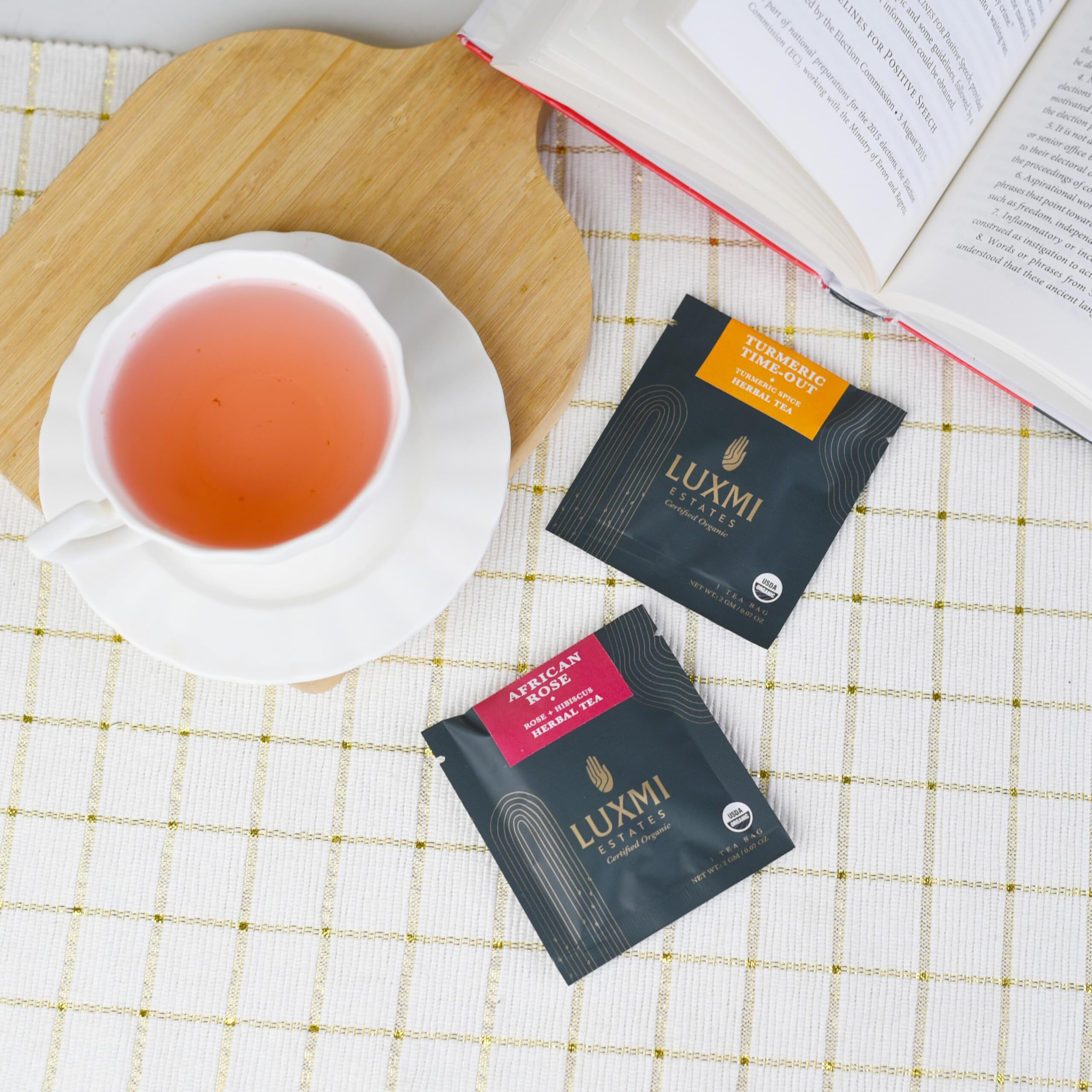 Luxmi Estates African Rose Herbal Tea 15 Tea Bags (30gm) Pack | USDA Certified Organic Tea | Hibiscus & Roses | Decaffeinated | Flavourful|100% Natural | Support A Healthy response