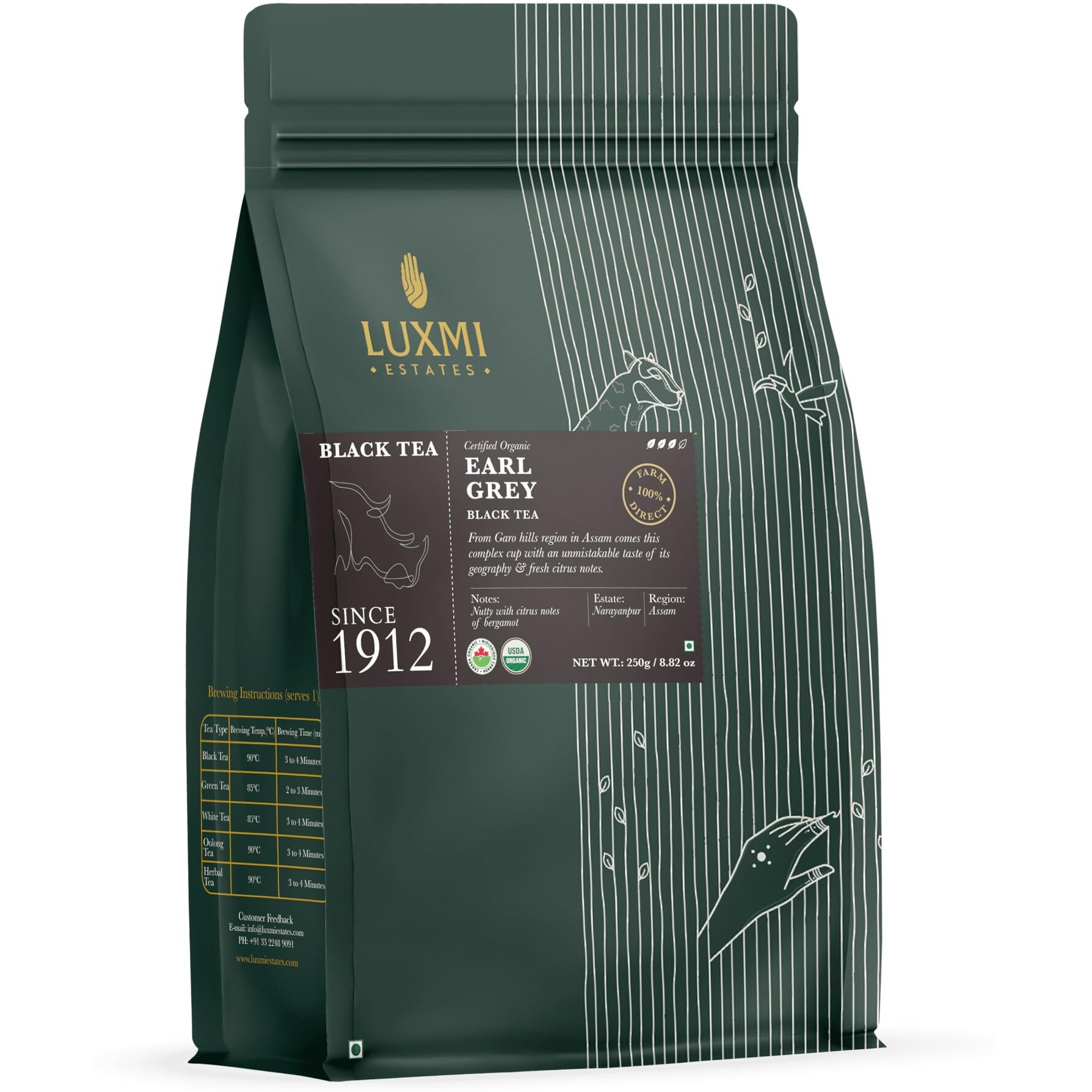 Luxmi Estates Garo Hills Organic Earl Grey Black Tea 250gm Pack | USDA Organic | Highly Caffeinated | 100% Natural Bergamot Extracts | 125 Cups | Assam Black Tea