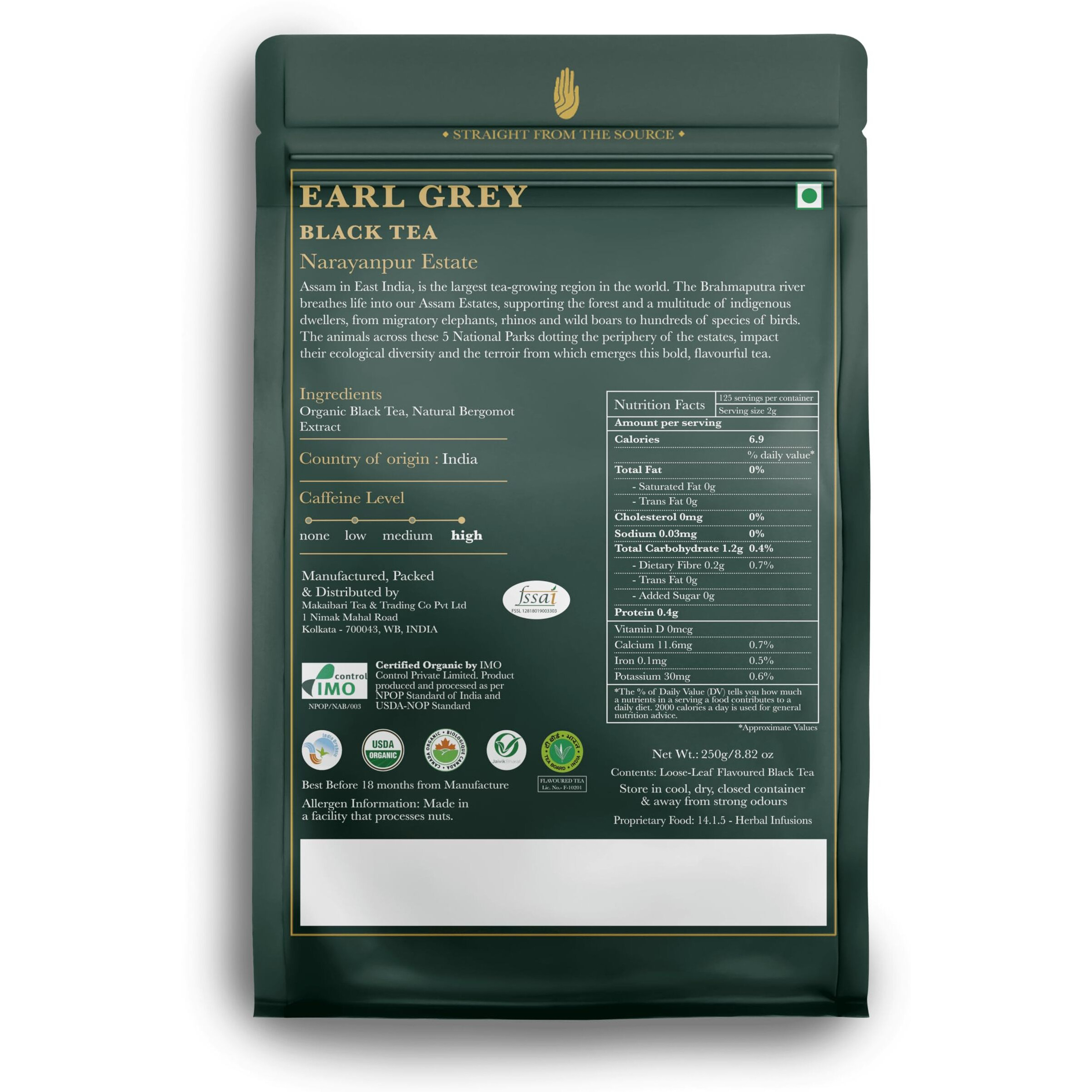 Luxmi Estates Garo Hills Organic Earl Grey Black Tea 250gm Pack | USDA Organic | Highly Caffeinated | 100% Natural Bergamot Extracts | 125 Cups | Assam Black Tea