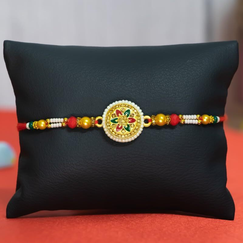 Canton Rakhi With Chocolate Gift Combo, Pack of 3 Designer Rakhi For Brother With Chocolate Gift, Roli & Greeting Card (Design-18, Rakhi With Cadbury)