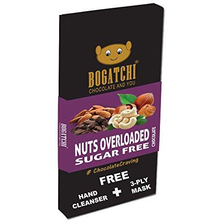 BOGATCHI Nuts Overloaded Sugar Free Rich Dark Chocolate bar 80gm