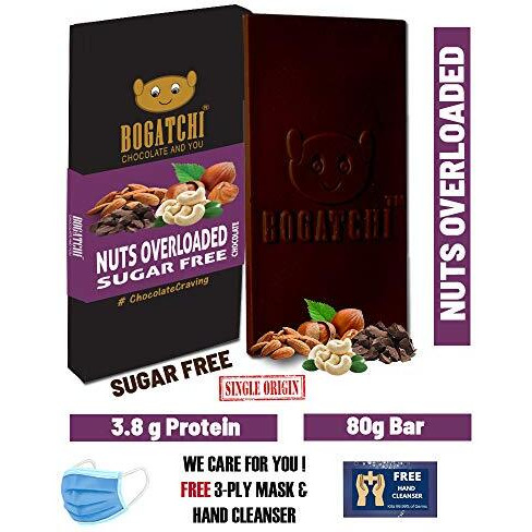 BOGATCHI Nuts Overloaded Sugar Free Rich Dark Chocolate bar 80gm
