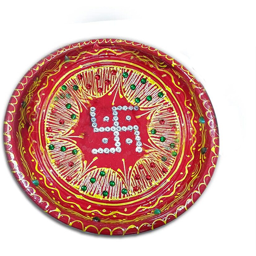 Collectible India Rakhi Thali Set With Diya For Brother Bhabhi , Rakhi Set of 2 Veera Om Rakhi & Cadbury Celebration Chocolate Gift Set for Brother [Gift Combo - Rakhi with Cadbury Chocolate and Decorative Thali Set Gift Tilakk Material & Greeting Card