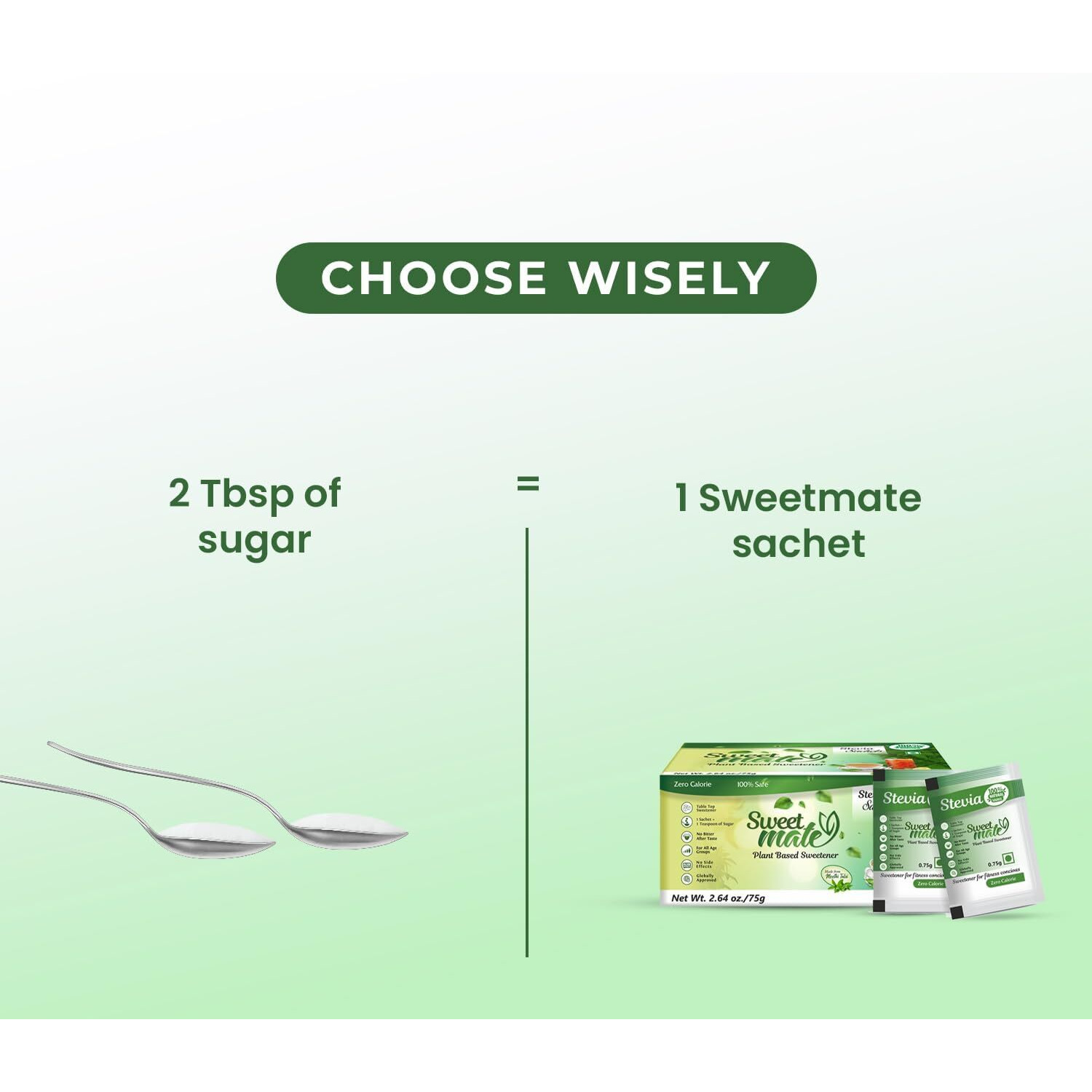 Sweetmate Stevia Sachets (30 Sachet x Pack 2) - 60 Servings | 100% Sugar Free, Natural, Diabetic Friendly | Plant-Based Natural Sweetener Powder, Zero Calories | Vegan & Keto Friendly Stevia Powder