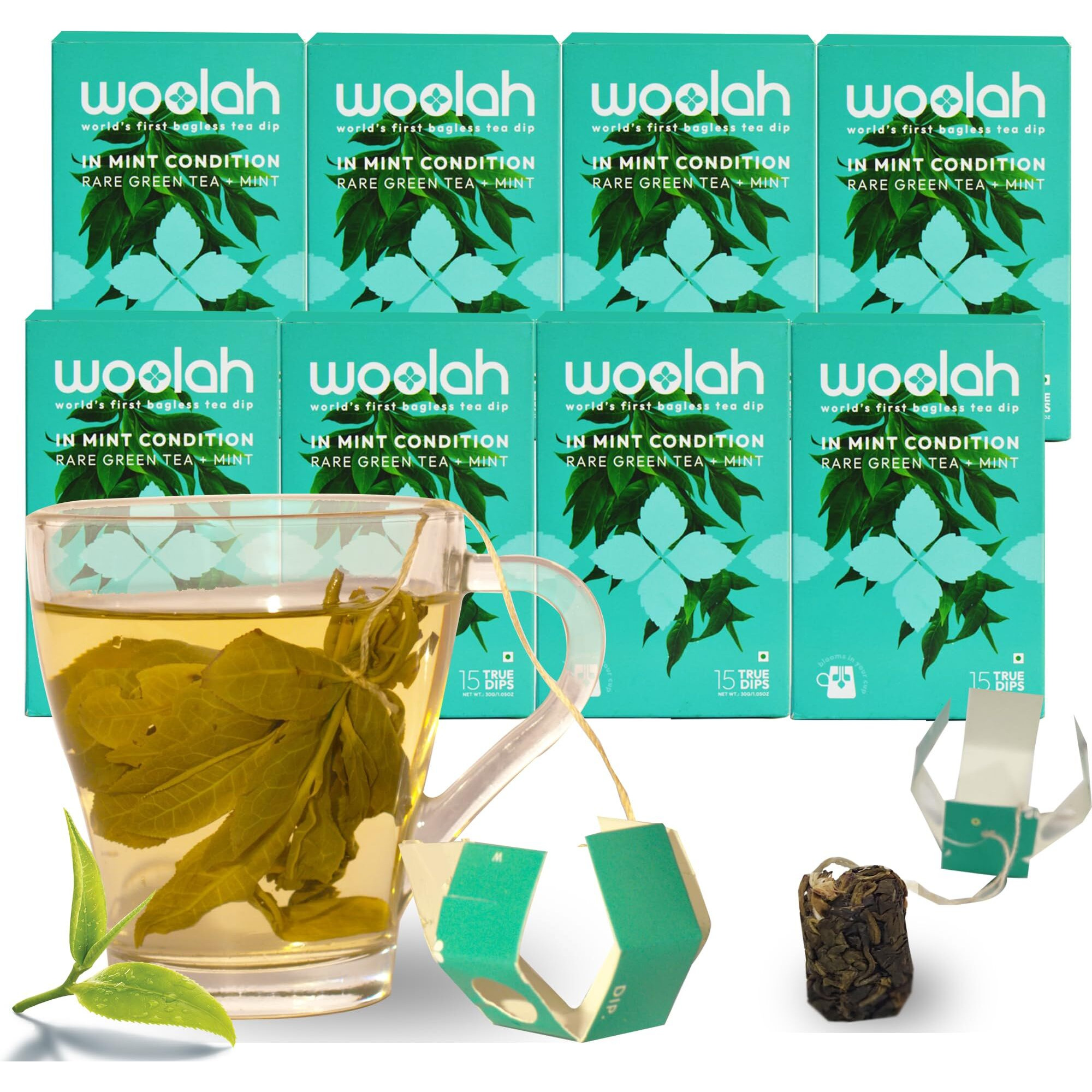 Woolah Rare Assam Green Tea With Mint Tea - Worlds 1St Bagless Whole Leaf Organic Tea Dips|120 Pcs (240 Cups)|Single Origin Tea|Naturally Anti-Oxidant|Relieves Stress|Plastic-Free|650 Gm
