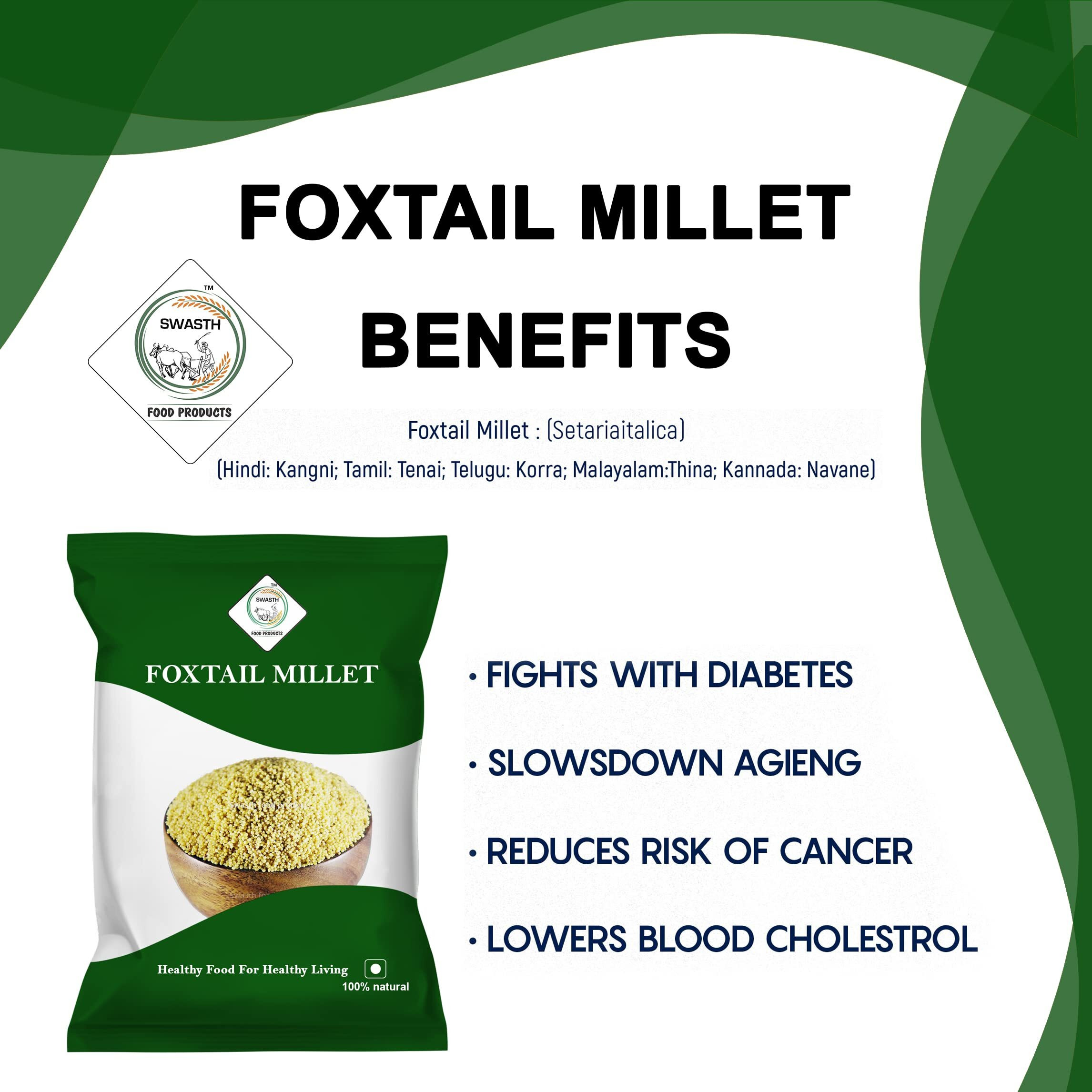 Swasth Millets 5Kg Combo Pack of 5 | Natural Grains | Unpolished Millets | Siridhanya | Little 1kg, Kodo 1kg, Foxtail 1kg, Proso 1kg, Barnyard millet1kg | Low Glycemic Index | High Protein & More Fibre than Rice|Glutenfree