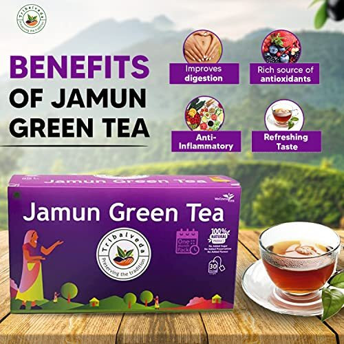 Tribalveda Herbal Tea Jamun Tea - Pack of 2, Jamun Tea, Diabetic Friendly Tea, 100% Natural Jamun Tea Combo Pack of 2 - (30 Bags in each pack)