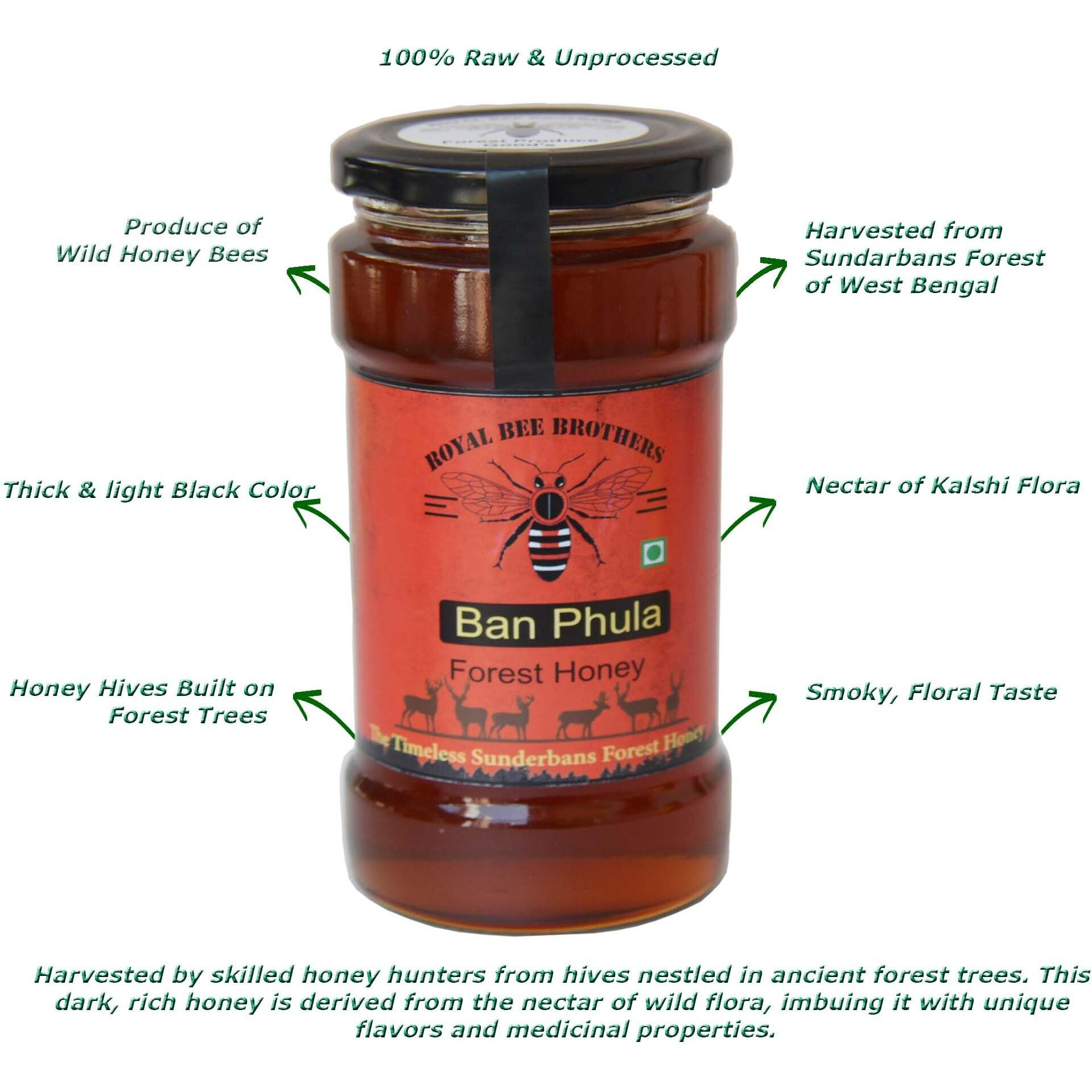 Royal Bee Brothers | Ban Phula Natural Forest Honey | Produce of Sundarbans Wild Honey Bees | 100% Raw, Unprocessed, Unheated, Unfiltered, No Chemical, No Adulteration