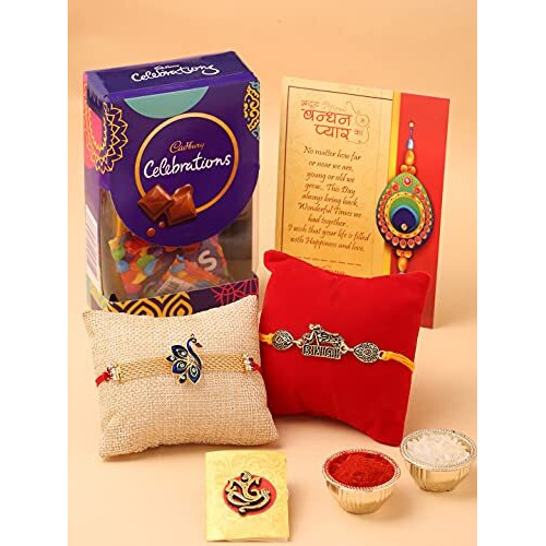 Cadbury Celebration Rakshabandhan Rakhi Chocolate Combo Pack, Best Brother Rakhi Gift, Raksha bandhan gift for brother chocolate, Biker Bhai Rakhi, Peacock Rakhi For Brother with Greeting Card