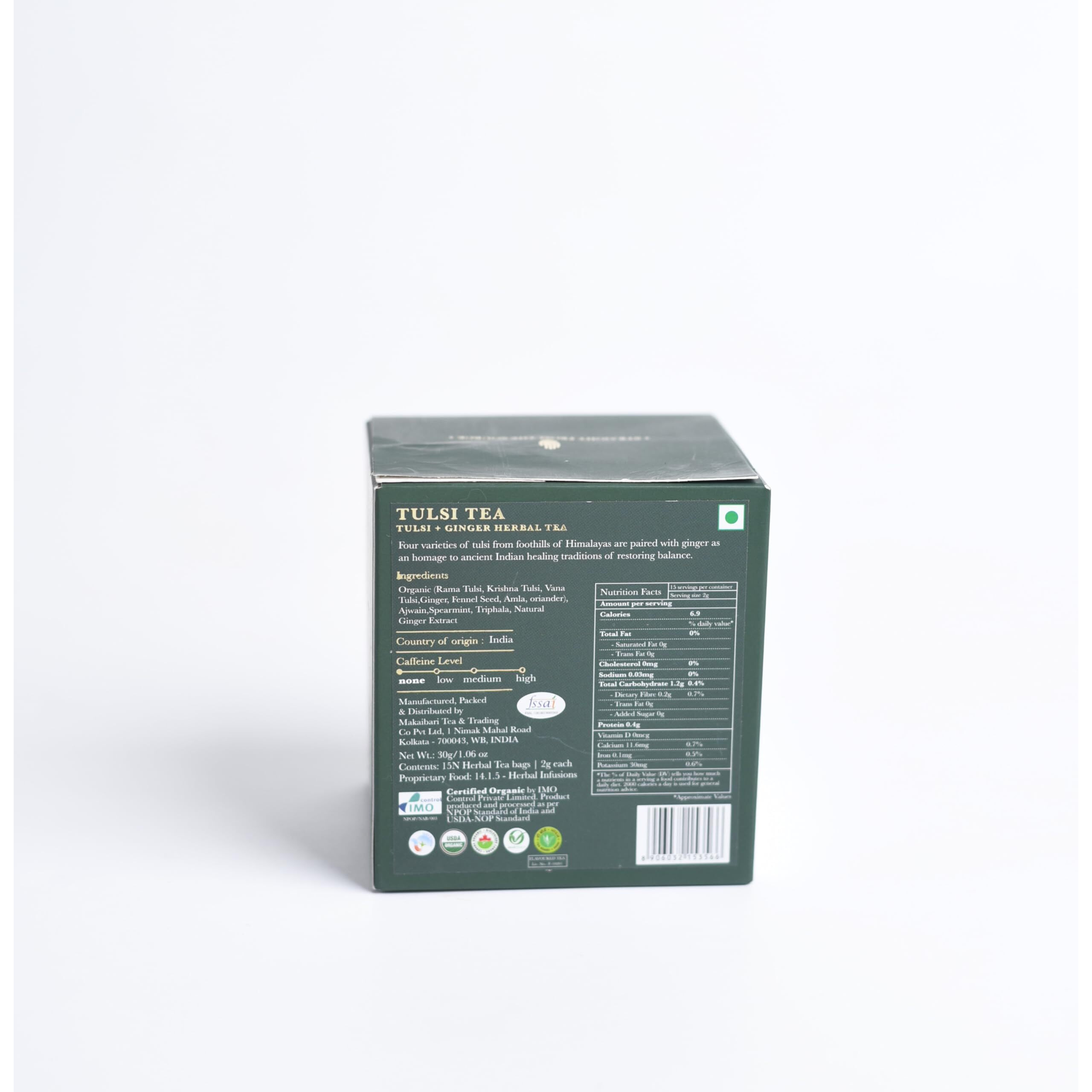 Luxmi Estates Holy Tea 15 Tea Bags (30g) Pack | Certified Organic Tulsi Tea | Decaffeinated | Immunity Booster | Digestion | Herbal Calming Tea