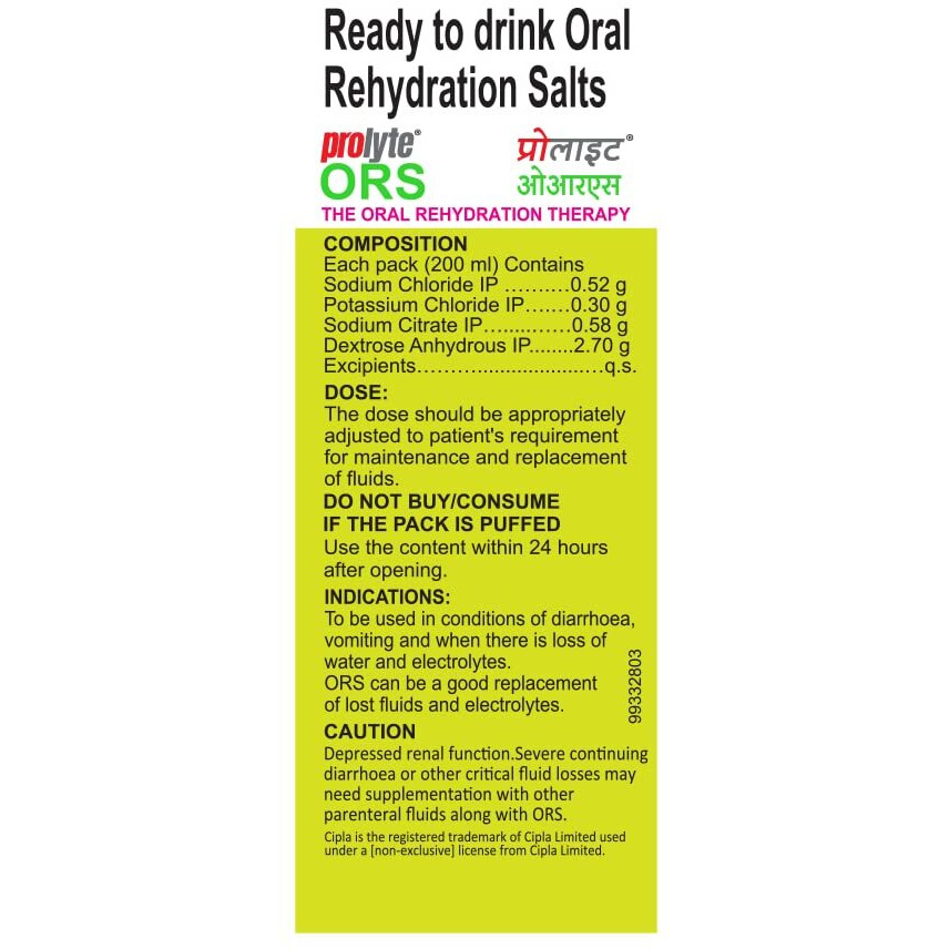 Cipla Prolyte Ors Ready To Drink Oral Rehydration Contains Vital Electrolytes Vegetarian|Restores Body Lost Due To Sweating,Diarrhea&Vomiting|Who Formula (Nimbu Paani,Pack Of 10), Lemon