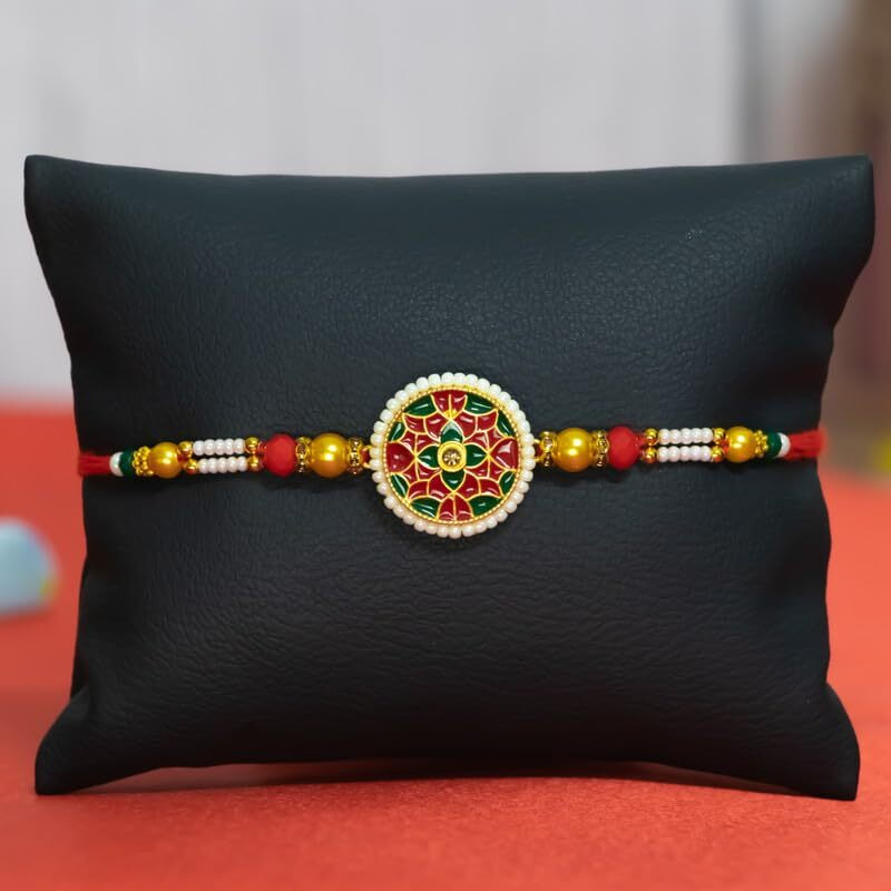Canton Rakhi With Chocolate Gift Combo, Pack of 3 Designer Rakhi For Brother With Chocolate Gift, Roli & Greeting Card (Design-16, Rakhi With Cadbury)