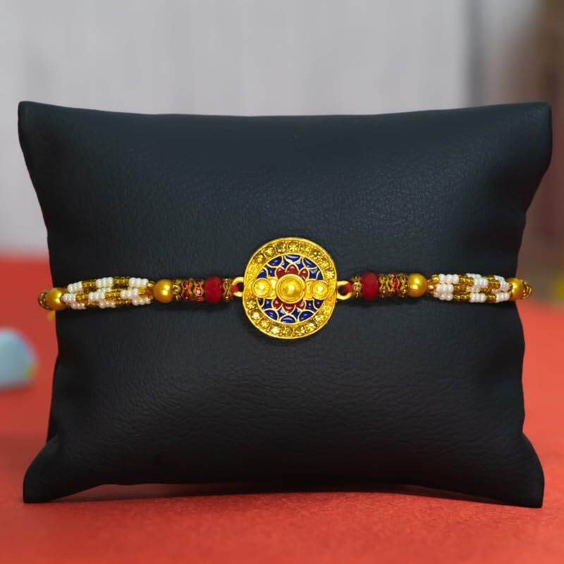 Canton Rakhi With Chocolate Gift Combo, Pack of 3 Designer Rakhi For Brother With Chocolate Gift, Roli & Greeting Card (Design-16, Rakhi With Cadbury)