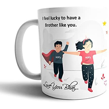 CraftVatika Rakhi Chocolate Combo Gift For Brother, Chocolate with Mug Combo, Lucky Bro Printed Coffee Mug with Biker Bhai Rakhi, Peacock Rakhi with Greeting Card, Tilakk Set, Cadbury Chocolate
