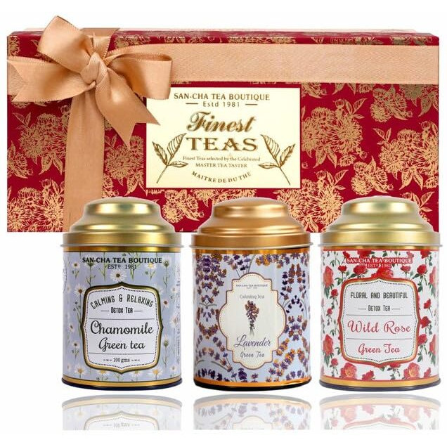 Sancha Tea Boutique, Maison Tea Gift Box, Rose Tea, Chamomile Tea & Lavender Green Tea, Whole Leaf Tea Leaves, Natural Ingredients, Tea Assortment, Healthy Gift, Festive Gift