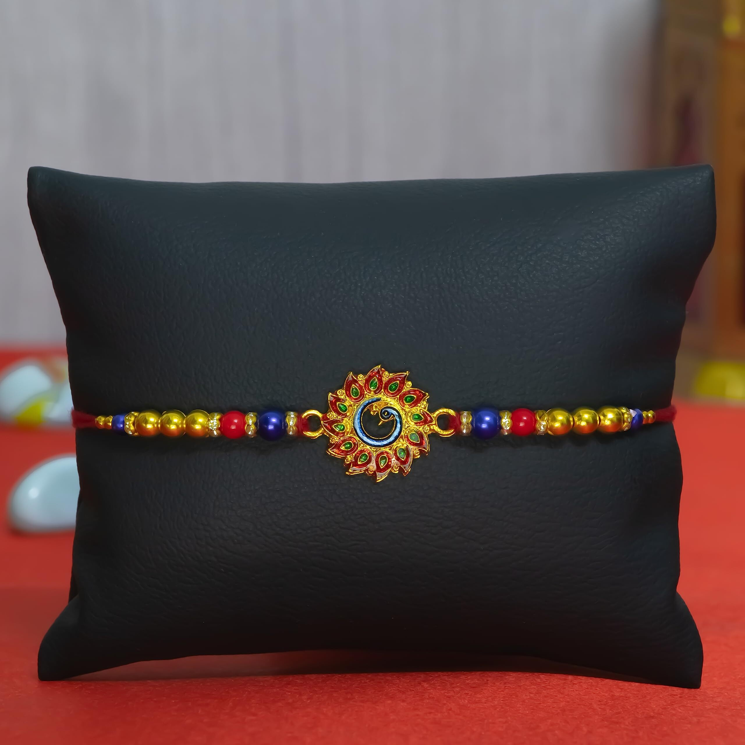 Canton Pack of 1 Rakhi for Brother with Chocolate Gift Hamper, Designer Rakhi with Roli Chawal, Dairy Milk & Greeting Card (Design-16)