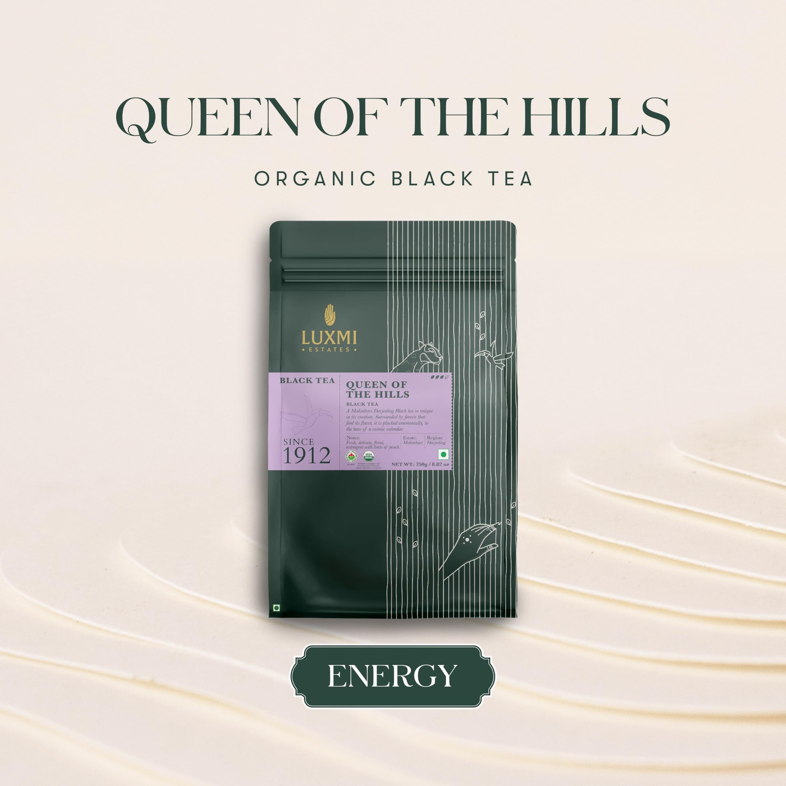 LUXMI Estates Queens Black Tea Blend 250Gm Pack | Queen Of The Hills | Certified Organic 2Nd Flush Black Tea | No Additives |125 Cups, Loose Leaves