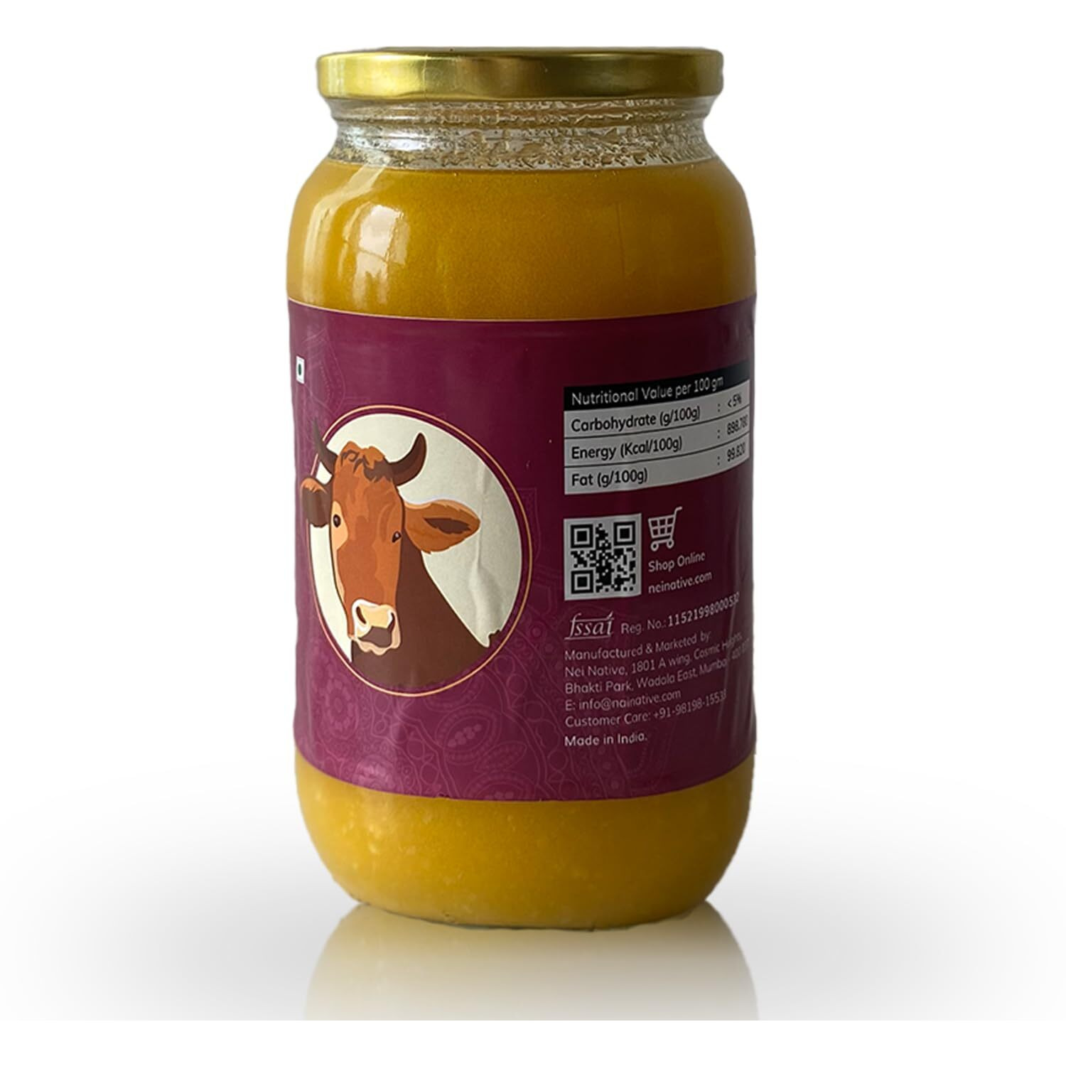 NeiNative A2 Ghee Bilona Method Ghee- A2 Cow Desi Ghee - A2 Cow Ghee Pure Cultured Desi Cow Ghee- Pure Ghee-Glass Bottle Bilona Ghee - Better Digestion and Immunity (1000 ML (Pack of 2))