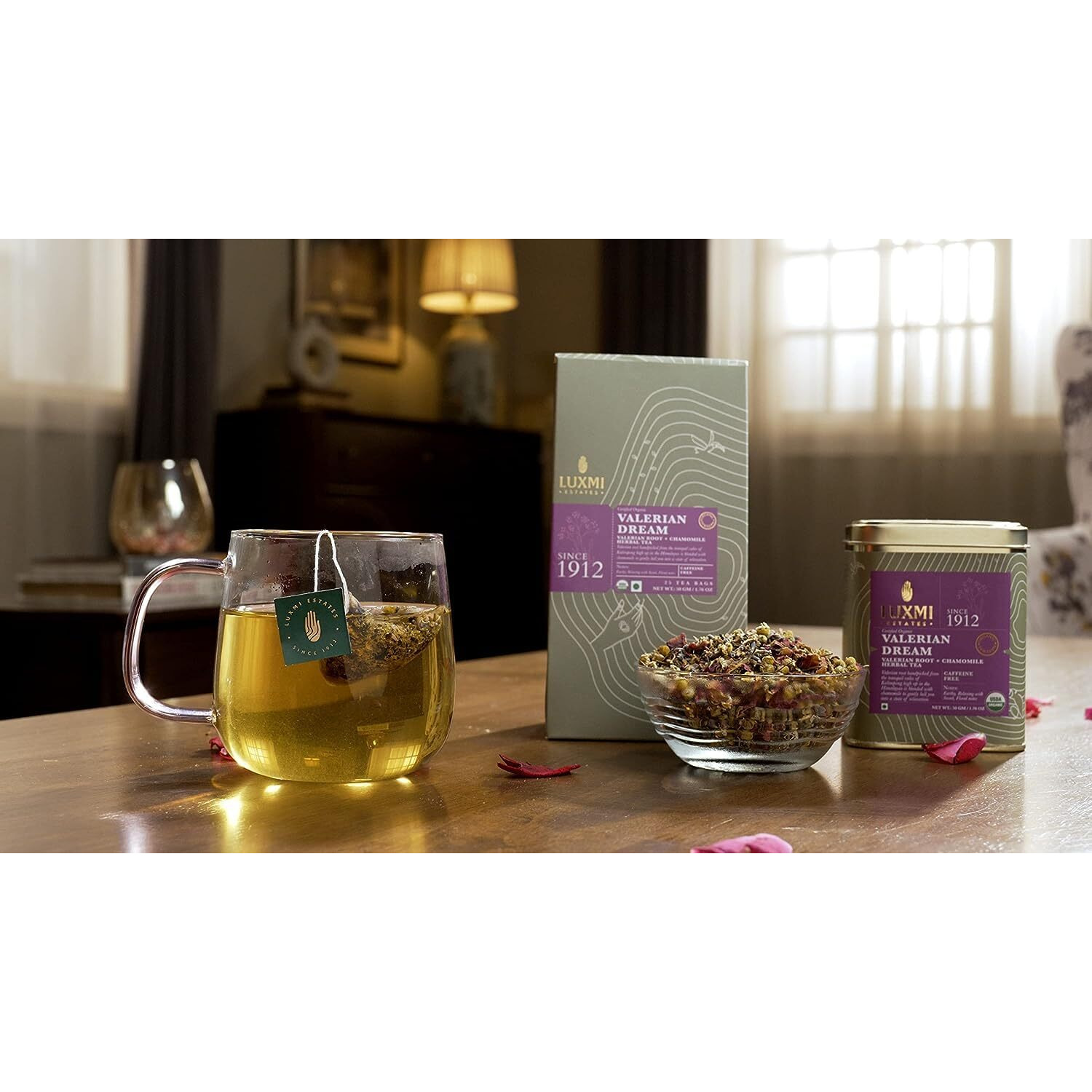 Luxmi Estates Valerian Dream Night Time Herbal Loose Leaf Tea 50g Pack (Pack of 2) | with Chamomile, Lavender & Valerian Root | USDA Organic, Non-GMO, Caffeine Free | Wellness Sleep Tea | 25 Cups
