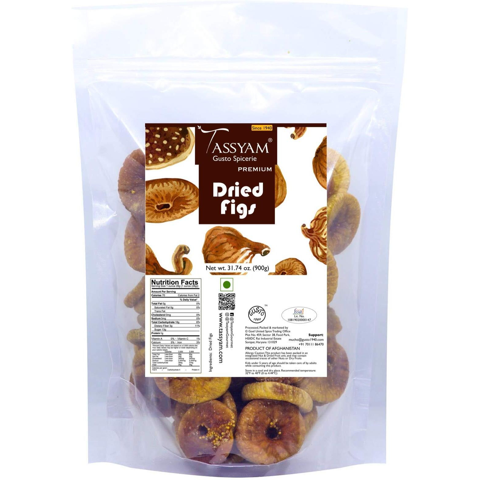 Tassyam Premium Dried Figs 900g Anjeer | Healthy Dry Fruits Pouch by Tassyam