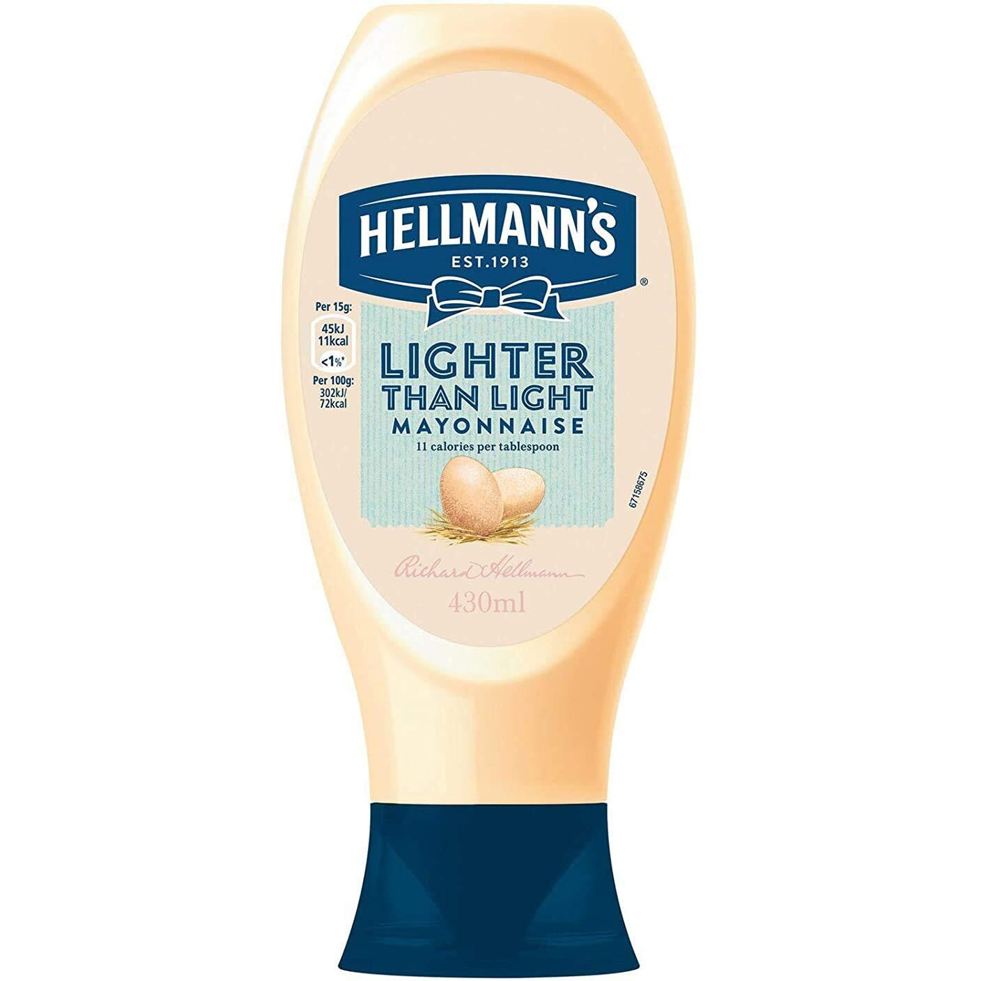 Hellmanns Lighter Than Light Mayonnaise Squeeze Bottle, 430ml
