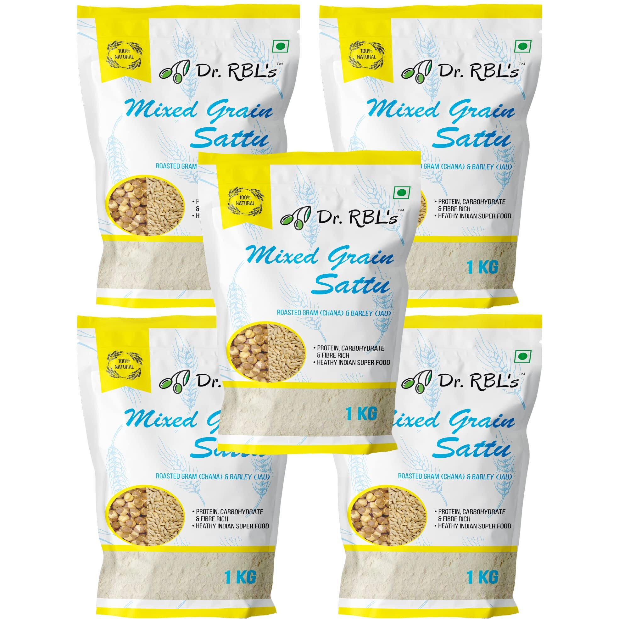 Dr. RBLs Sattu Powder | Mixed Grain Sattu Atta - Chana Sattu with Jau | Instant Sattu Drink 100% Natural & Fresh| Fibre - Rich High Protein Sattu Chana Flour | 5Kg Pack