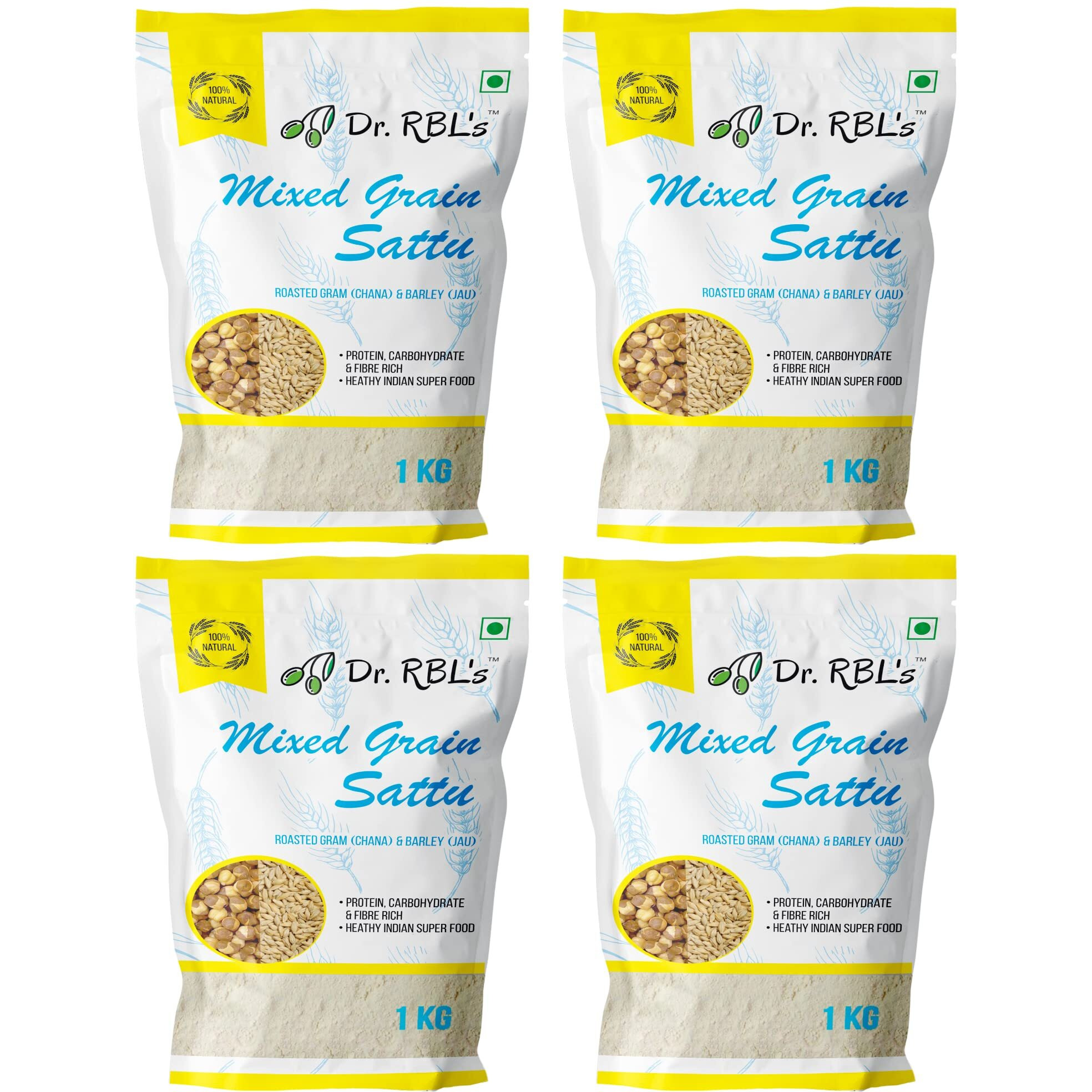 Dr. RBLs Sattu Powder | Mixed Grain Sattu Atta - Chana Sattu with Jau | Instant Sattu Drink 100% Natural & Fresh| Fibre - Rich High Protein Sattu Chana Flour | 4Kg Pack