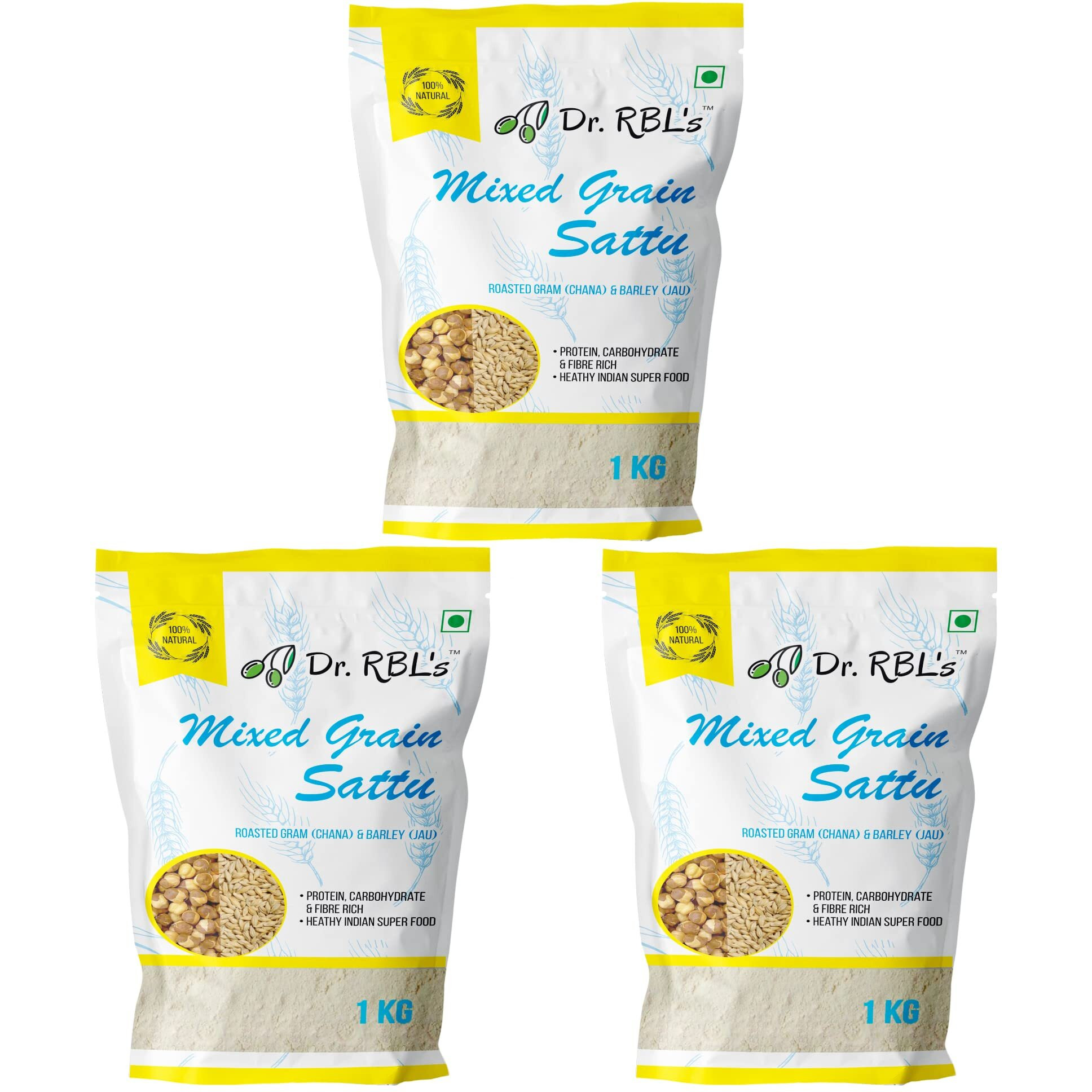 Dr. RBLs Sattu Powder | Mixed Grain Sattu Atta - Chana Sattu with Jau | Instant Sattu Drink 100% Natural & Fresh| Fibre - Rich High Protein Sattu Chana Flour | 3Kg Pack