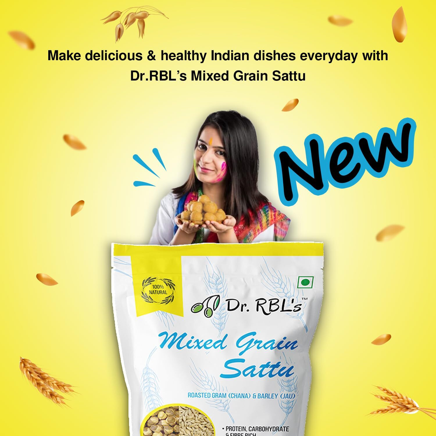 Dr. RBLs Sattu Powder | Mixed Grain Sattu Atta - Chana Sattu with Jau| Instant Sattu Drink 100% Natural & Fresh | Fibre - Rich High Protein Sattu Chana Flour | 2Kg Pack of Two (1Kg X 2)
