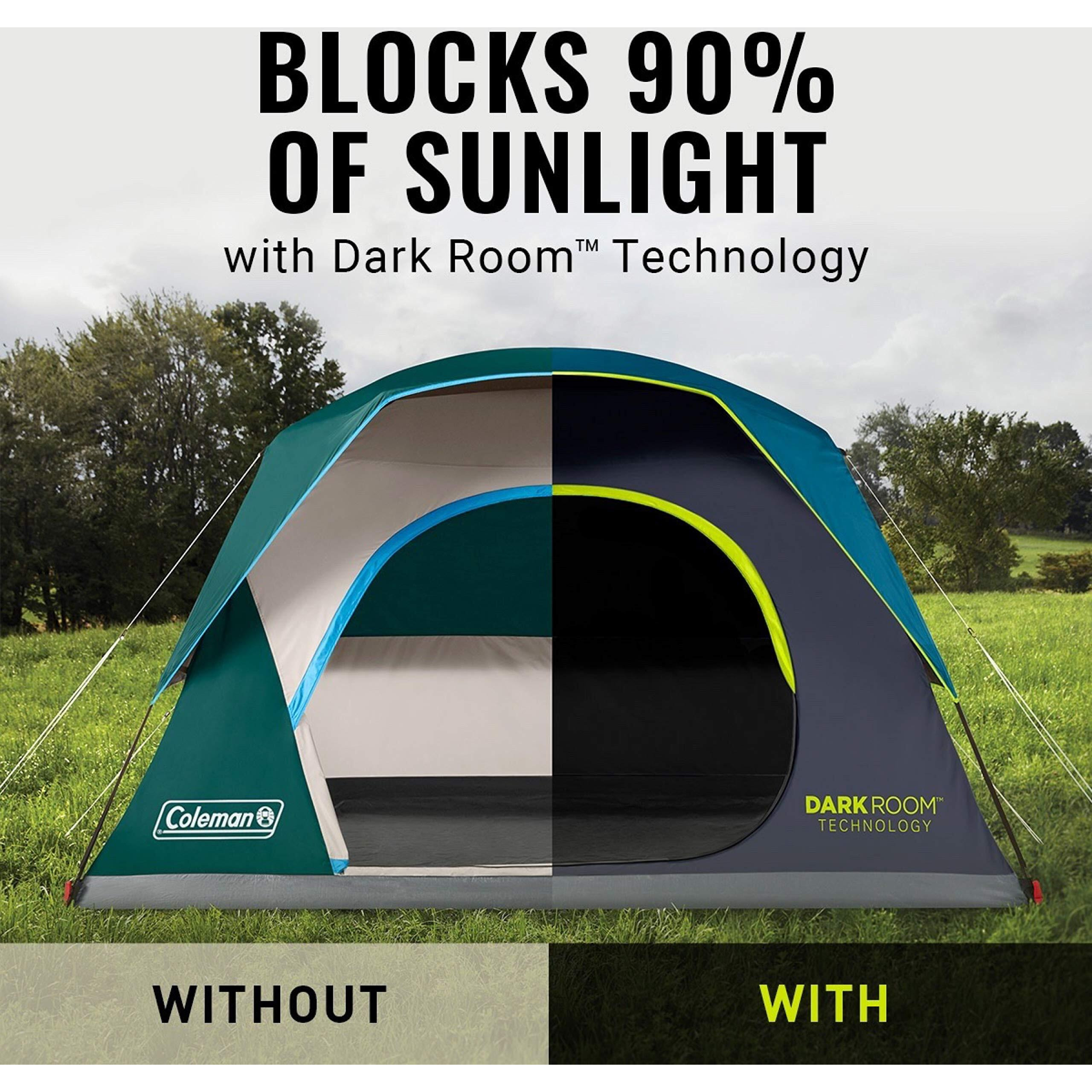 Coleman 4-Person Dark Room SkyDome Camping Waterproof Dome Tent l with More Headroom & 5 Minute Set Up with Fixed Pre-Attached Poles (Get Complimentary 2 Coleman BYOT Camping Nightout Event Passes)