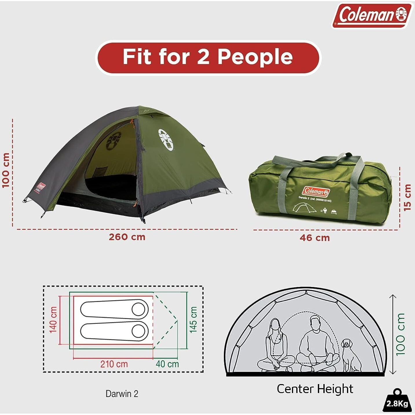Coleman Polyester Darwin 2 Person Camping Dome Tent, 5-10 Minutes Easy Setup | Full Fly Waterproof Sheet | Suitable for All Season (Get Complimentary 2 Coleman BYOT Camping Nightout Event Passes)