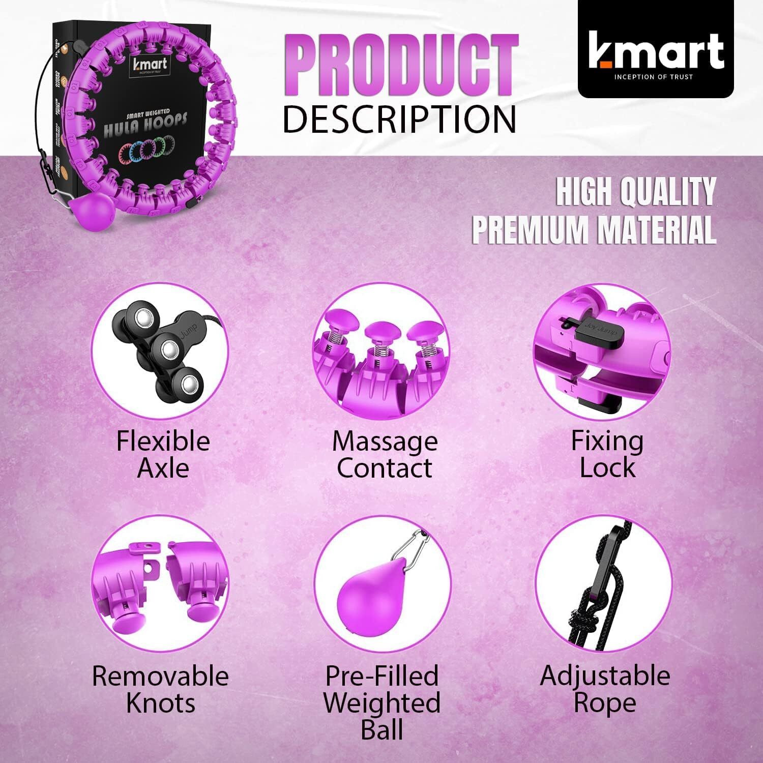 K-MART Smart Hula Ring Hoops, Weighted Hula Circle 24 Detachable Fitness Ring with 360 Degree Auto-Spinning Ball Gymnastics, Massage, Adult Fitness for Weight Loss (Orchid Purple)