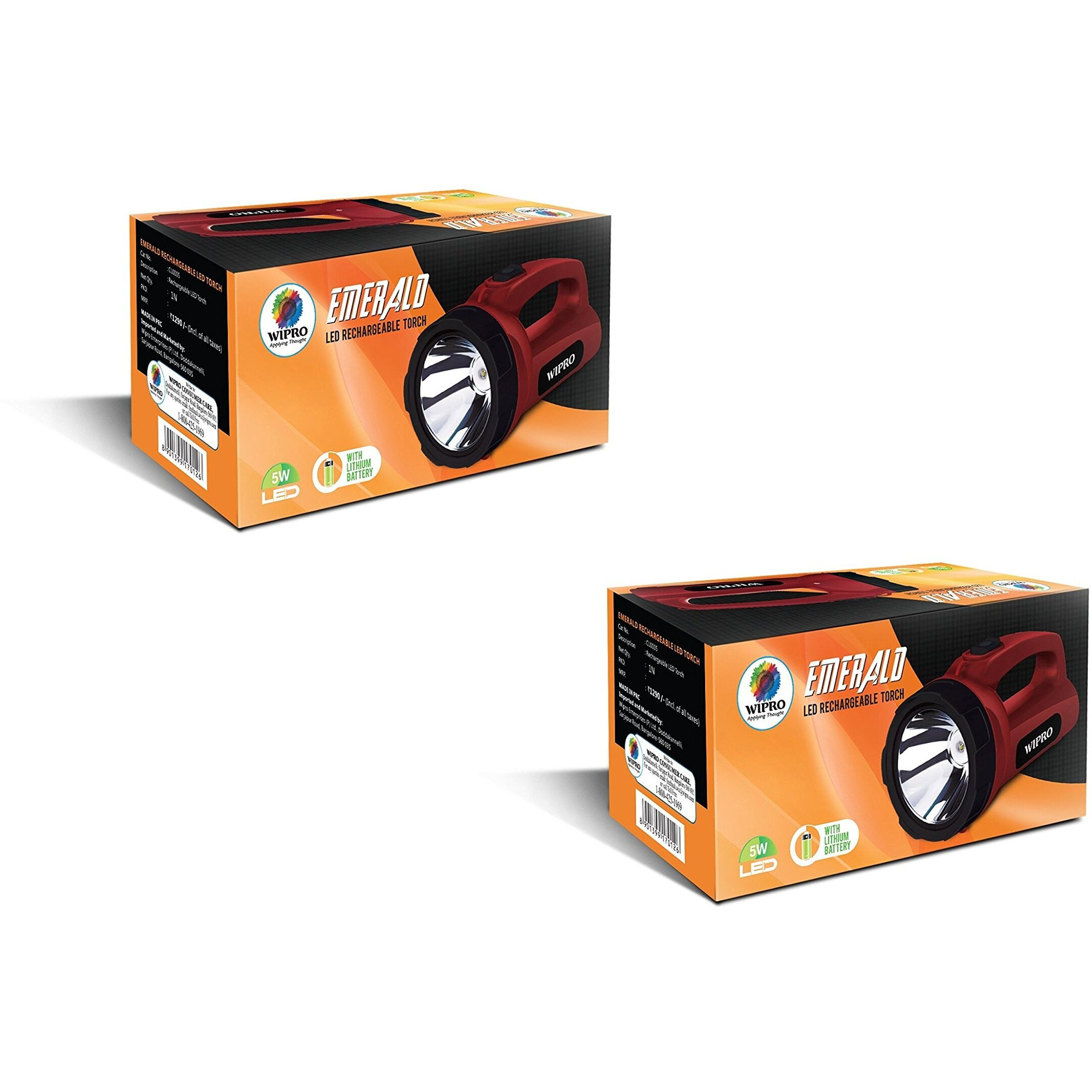 Wipro Emerald Rechargeable LED Torch-Red (Pack of 2)