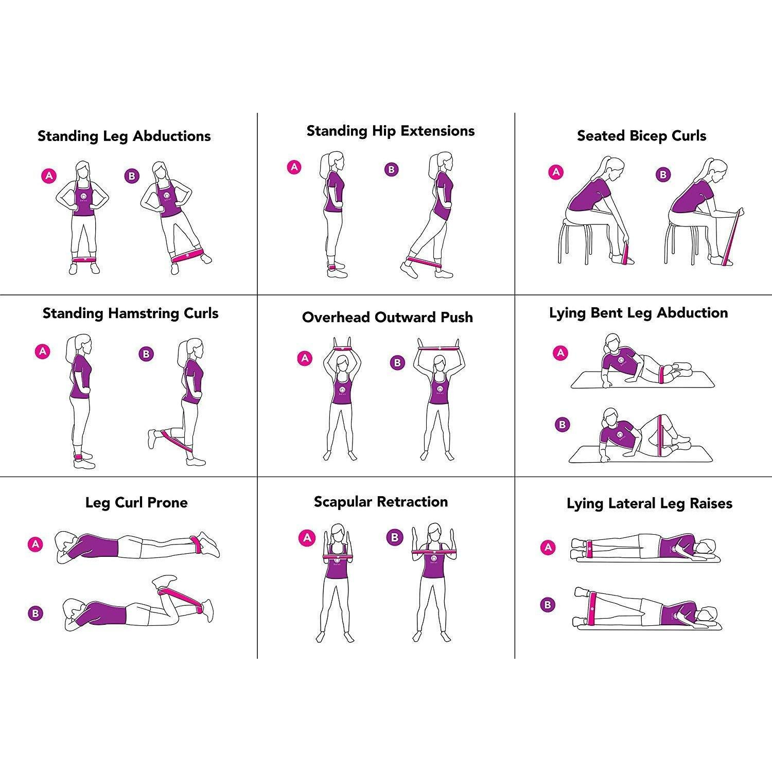 Fitlastics Resistance Loop Bands Set for Squats, Stretching, Strength Training Exercises, HIPS & Glutes Heavy Workouts for Men & Women (Pink Loop + Stretch Bands Combo)