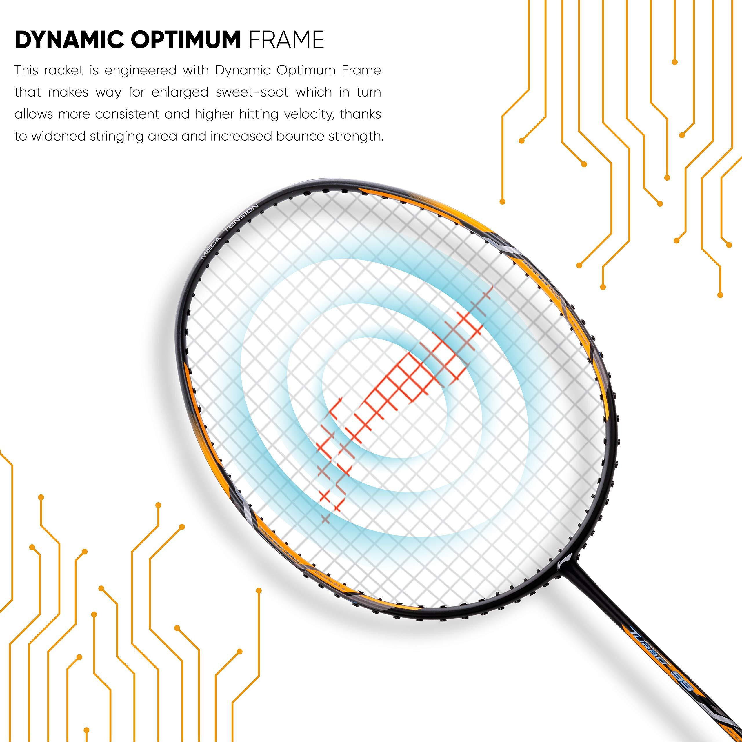 Li-Ning Turbo 99 Carbon Fibre Strung Badminton Racket with Full Racket Cover (Black/Gold) | For Intermediate Players | 84 grams | Maximum String Tension - 30lbs