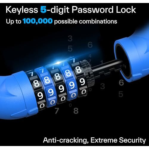 Sportneer Bicycle Chain Lock Alloy Steel 5-Digit Resettable Combination Anti-Theft Bike Metallic Locks Bike Chain Cable Locks Bicycle Lock