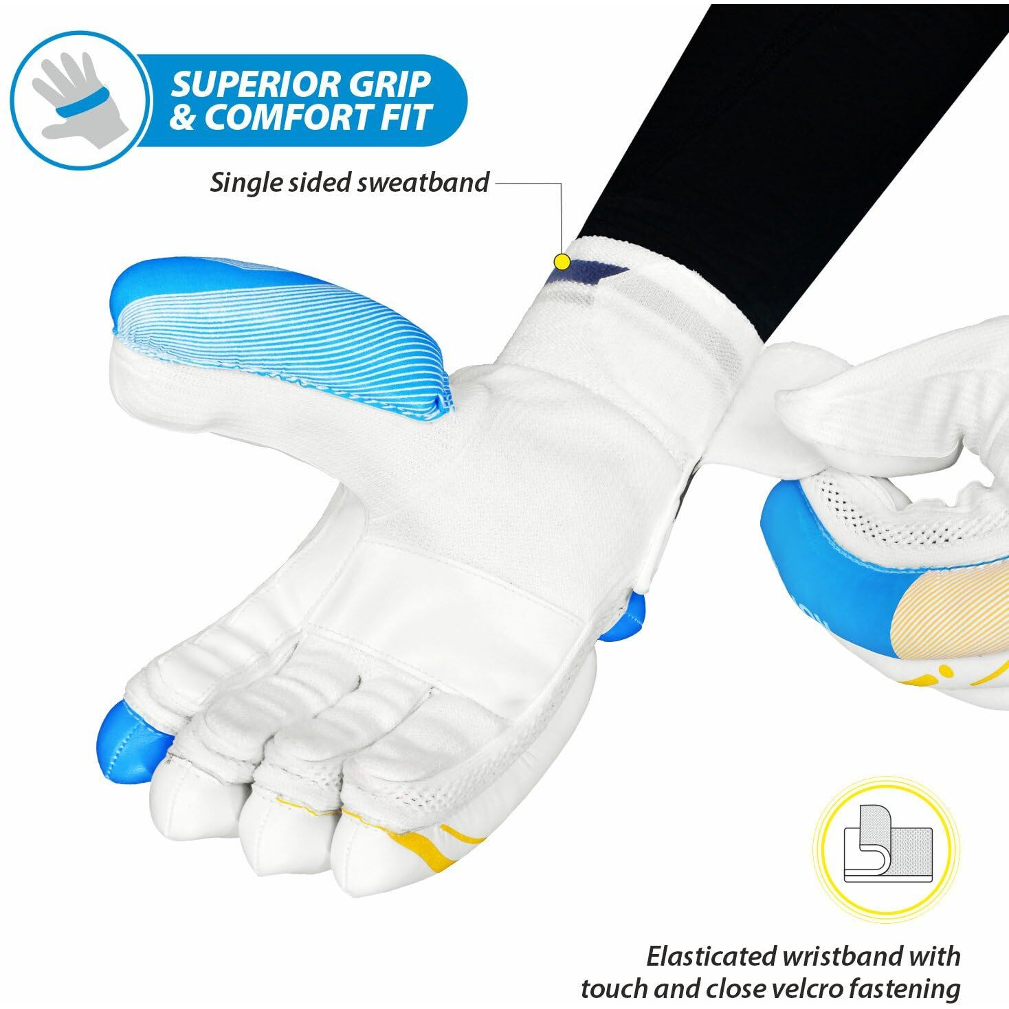 DSC Ruffle Cricket Batting Gloves, Size - Mens, Left Hand, Color - Blue/Yellow