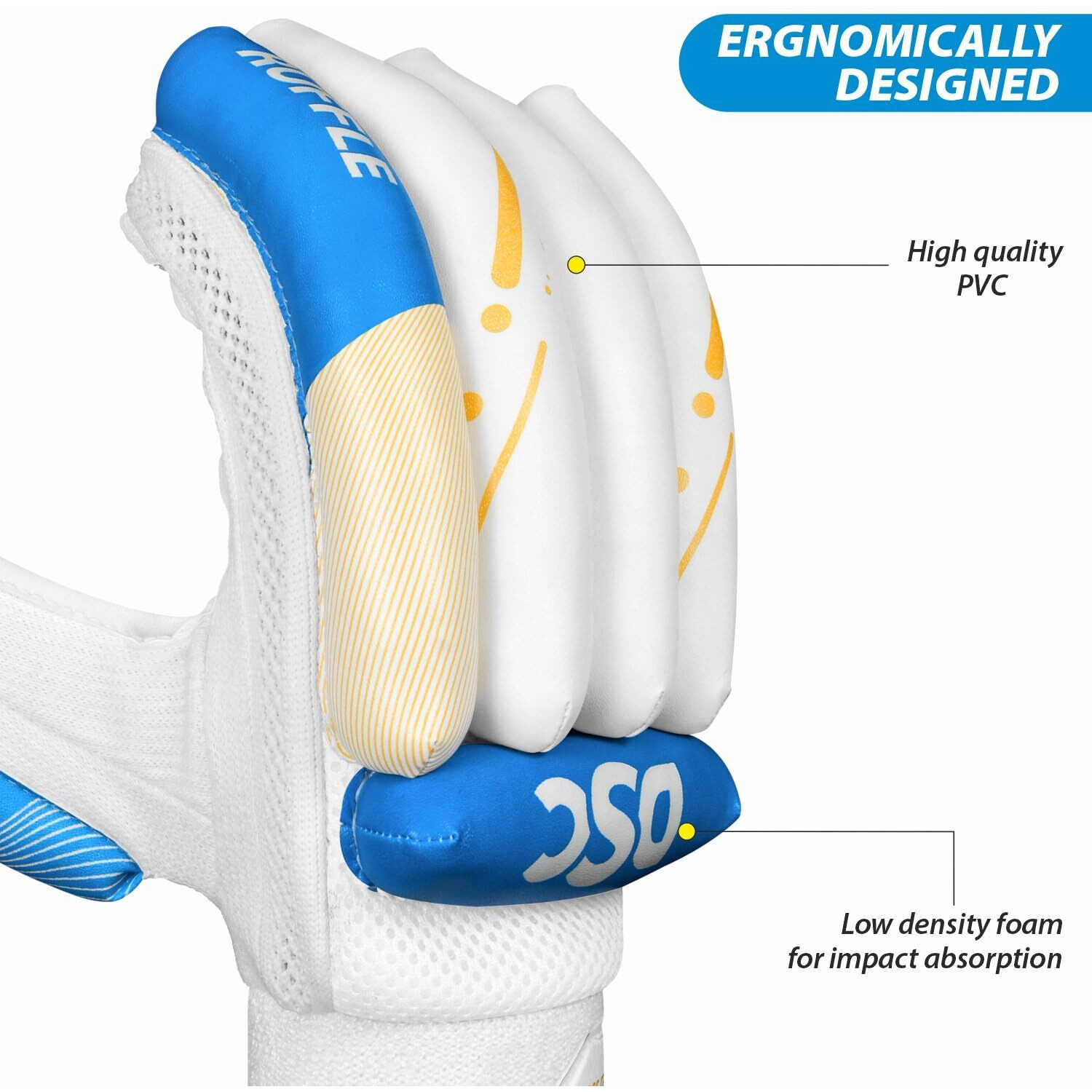 DSC Ruffle Cricket Batting Gloves, Size - Mens, Left Hand, Color - Blue/Yellow