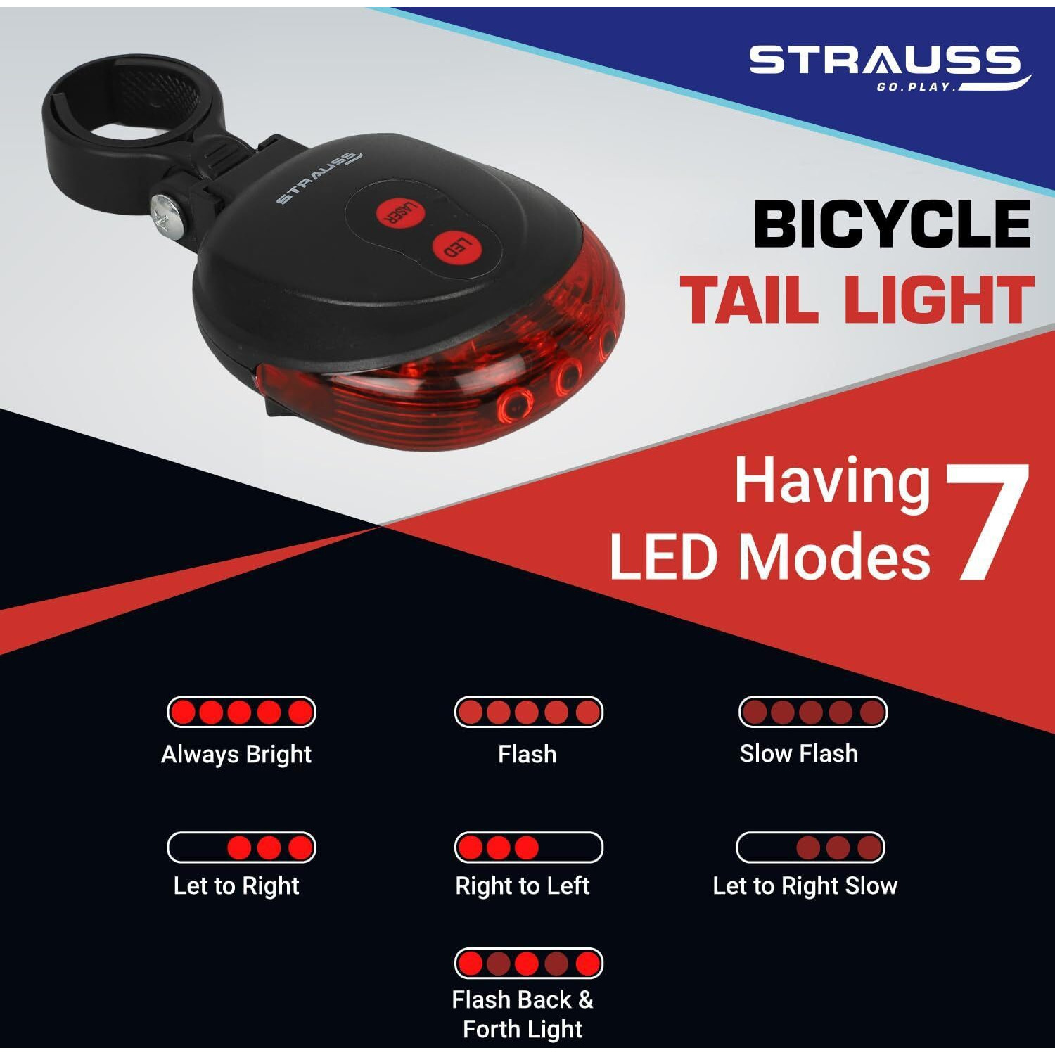 Strauss Bicycle Flash Tail Light with Laser, (Black)