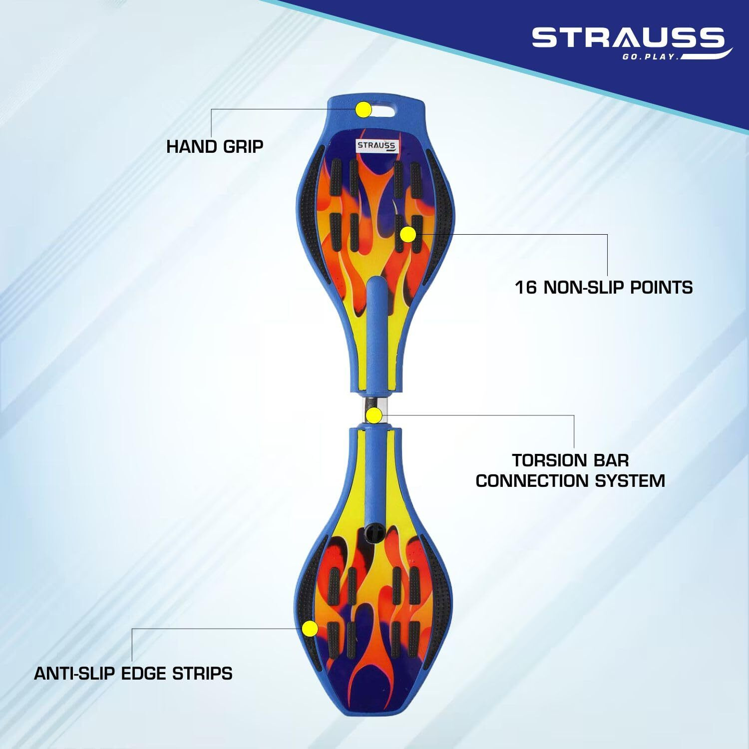 Strauss Bronx FB Waveboard/Caster Board/Balancing Board/Heavy Duty Skateboard with 360-degree Caster Wheels | Lightweight with Illuminating ABEC 7 Premium PU Wheels