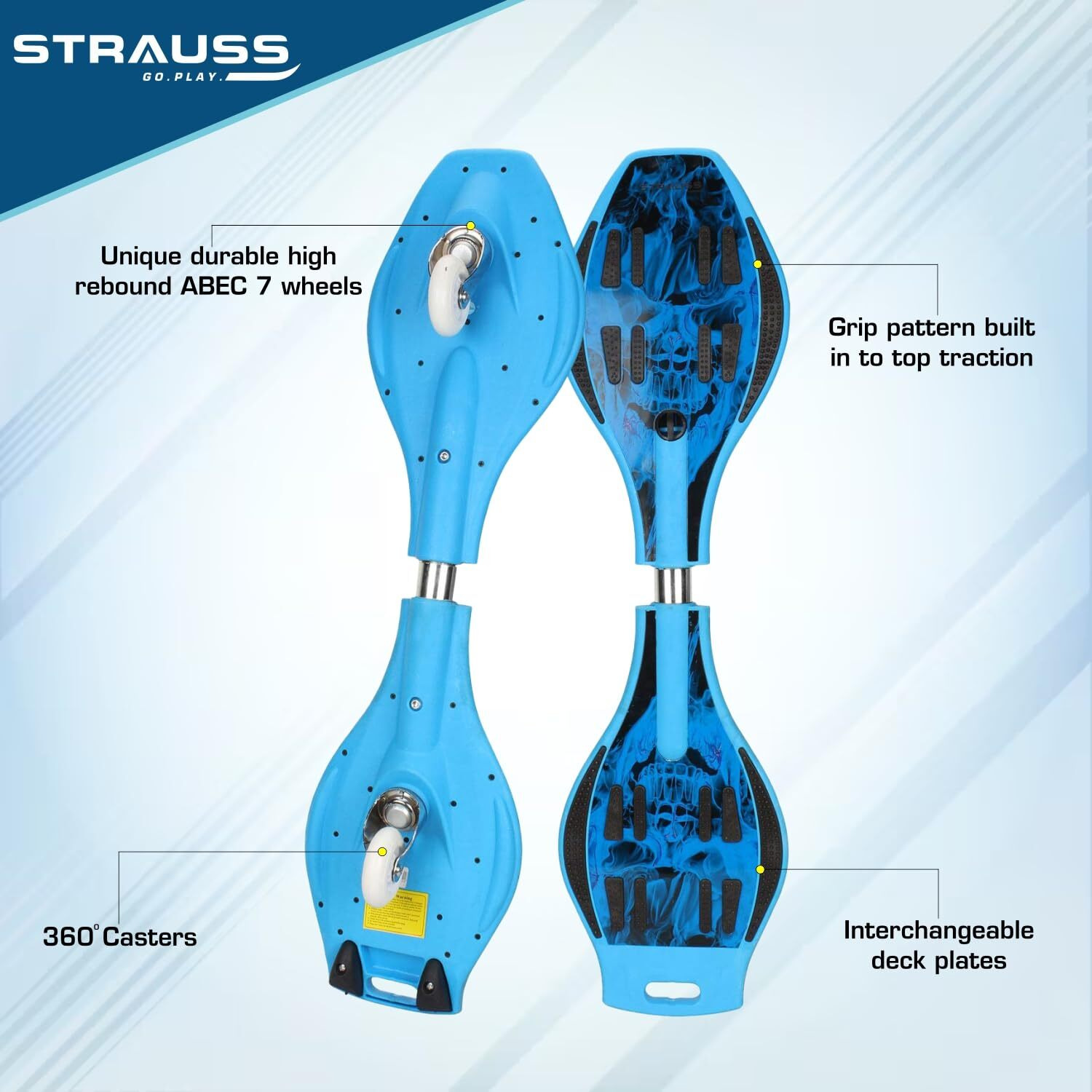 Strauss Bronx SF Waveboard/Caster Board/Balancing Board | Heavy Duty Skateboard with 360-degree Caster Wheels | Lightweight with Illuminating Wheels | Ideal for All Skill Level