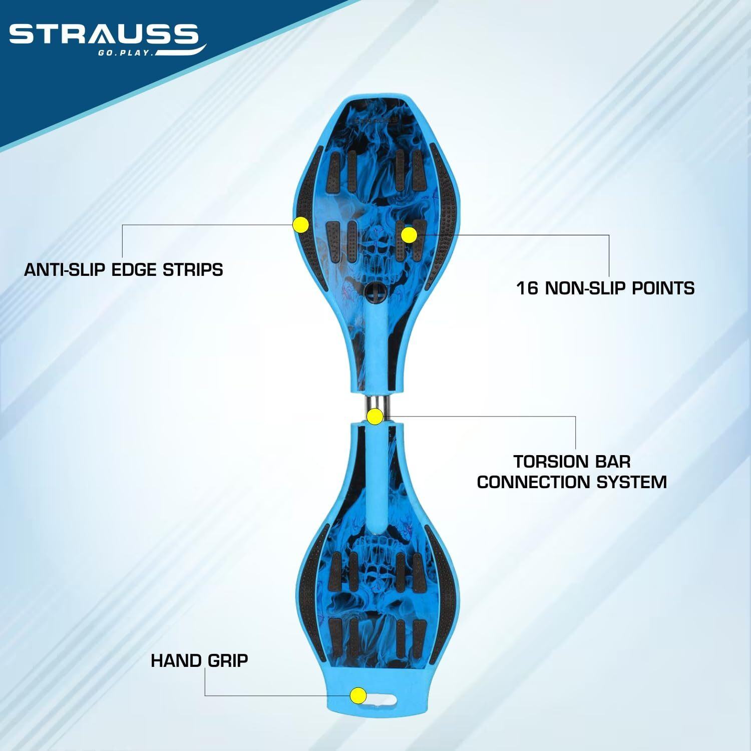 Strauss Bronx SF Waveboard/Caster Board/Balancing Board | Heavy Duty Skateboard with 360-degree Caster Wheels | Lightweight with Illuminating Wheels | Ideal for All Skill Level