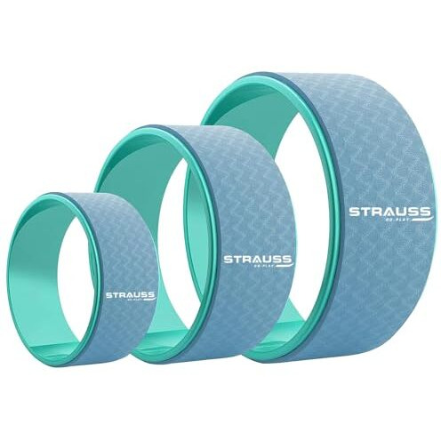 Strauss Yoga Wheel | Ideal for Stretching, Backbends, Exercise, Deep Tissue Massage & Back Pain Relief | Dharma Yoga Prop Wheel with Ultimate Comfort |Set of 3, (Blue)