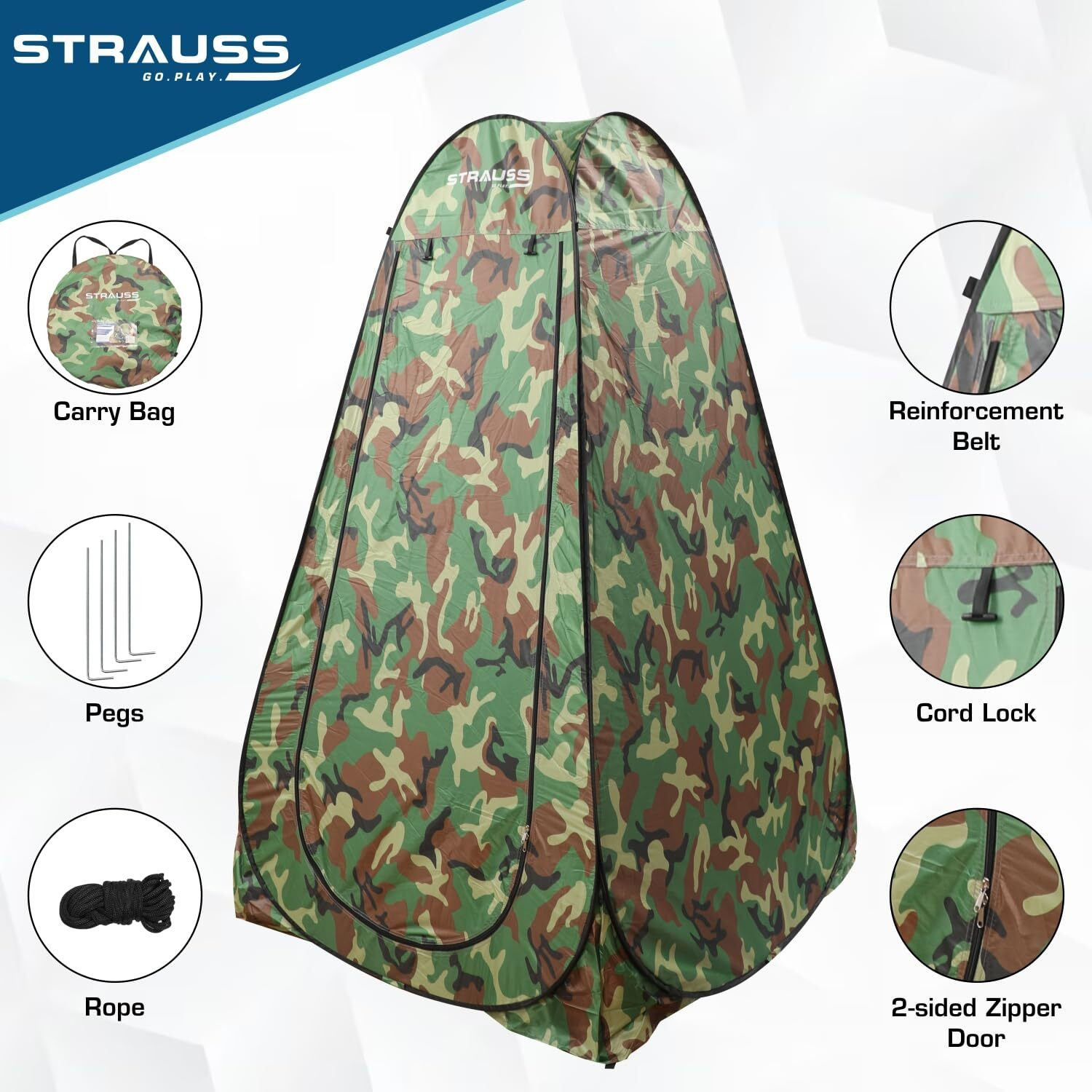 STRAUSS Polyester Portable Pop Up Cloth Changing Tent Or Toilet Tent With Carry Bag | For Camping, Beach Shower, Clothes Changing, Dressing Room For Travelling Outdoor | 1 Person,(Military Green)