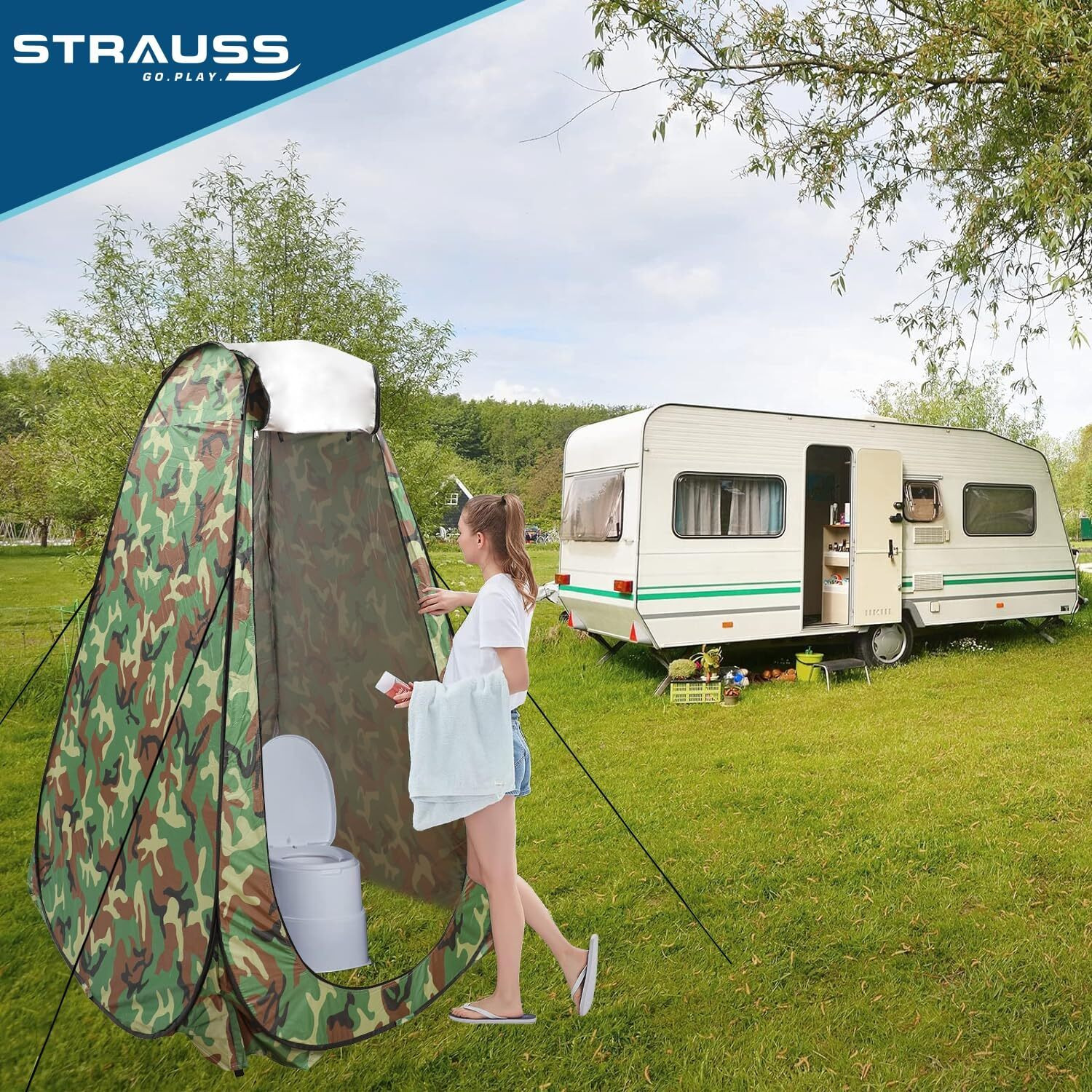 STRAUSS Polyester Portable Pop Up Cloth Changing Tent Or Toilet Tent With Carry Bag | For Camping, Beach Shower, Clothes Changing, Dressing Room For Travelling Outdoor | 1 Person,(Military Green)