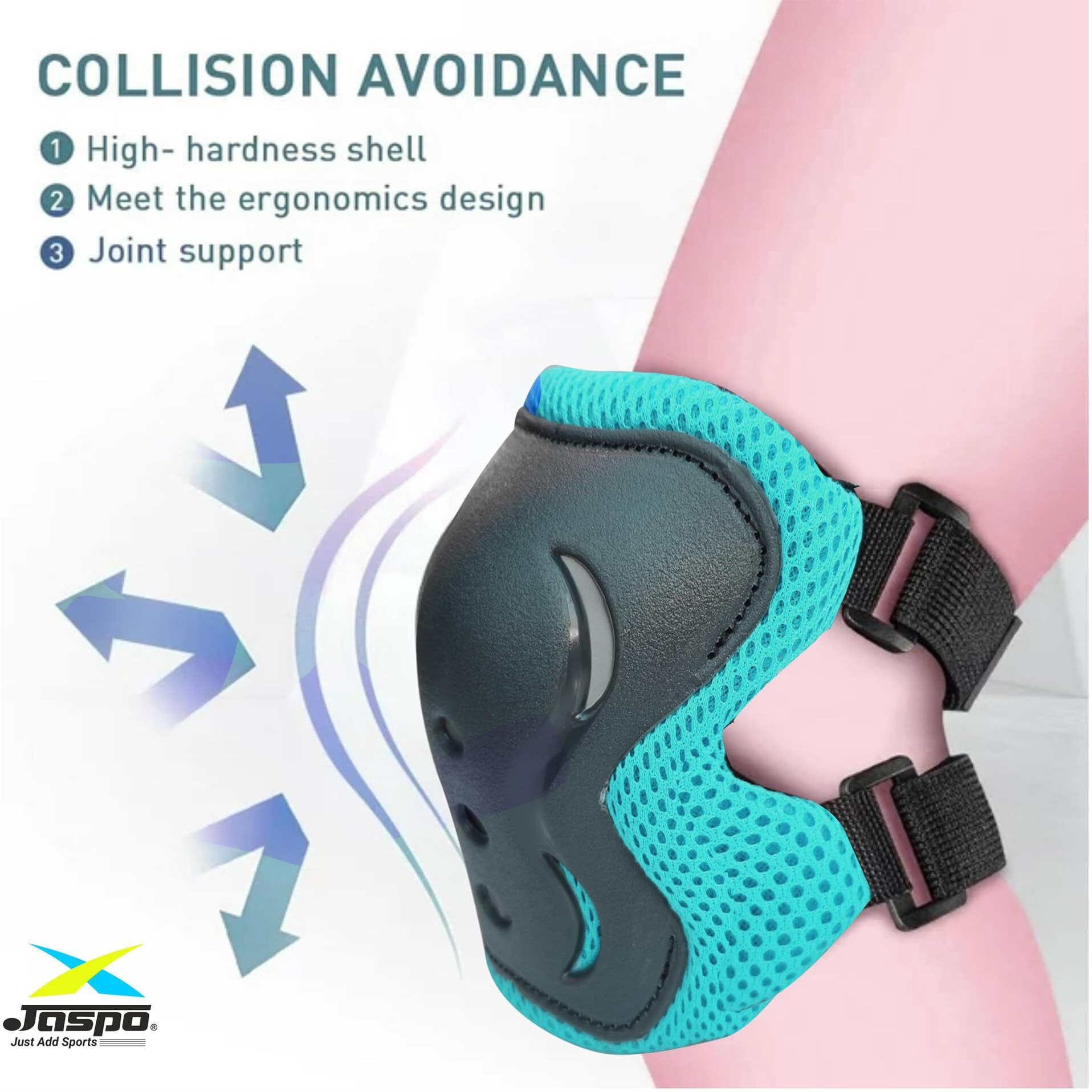 Jaspo Marshall illumi Premium Skating kit Adjustable Quad Roller Skates for Kids 8-14 Years with LED PU Wheels and Superior Protective Gear Combo(Cyan)